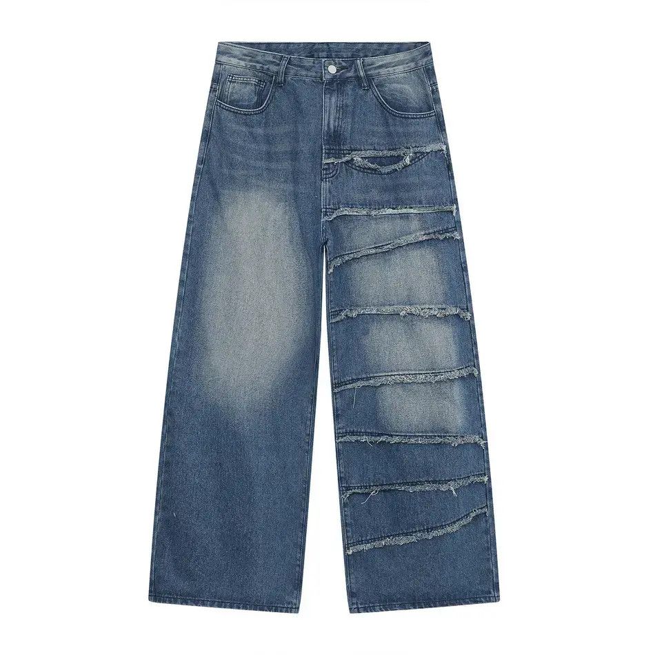 Japanese Brand Retro loose straight leg spliced jeans Size US 32 / EU 48 - 4 Thumbnail