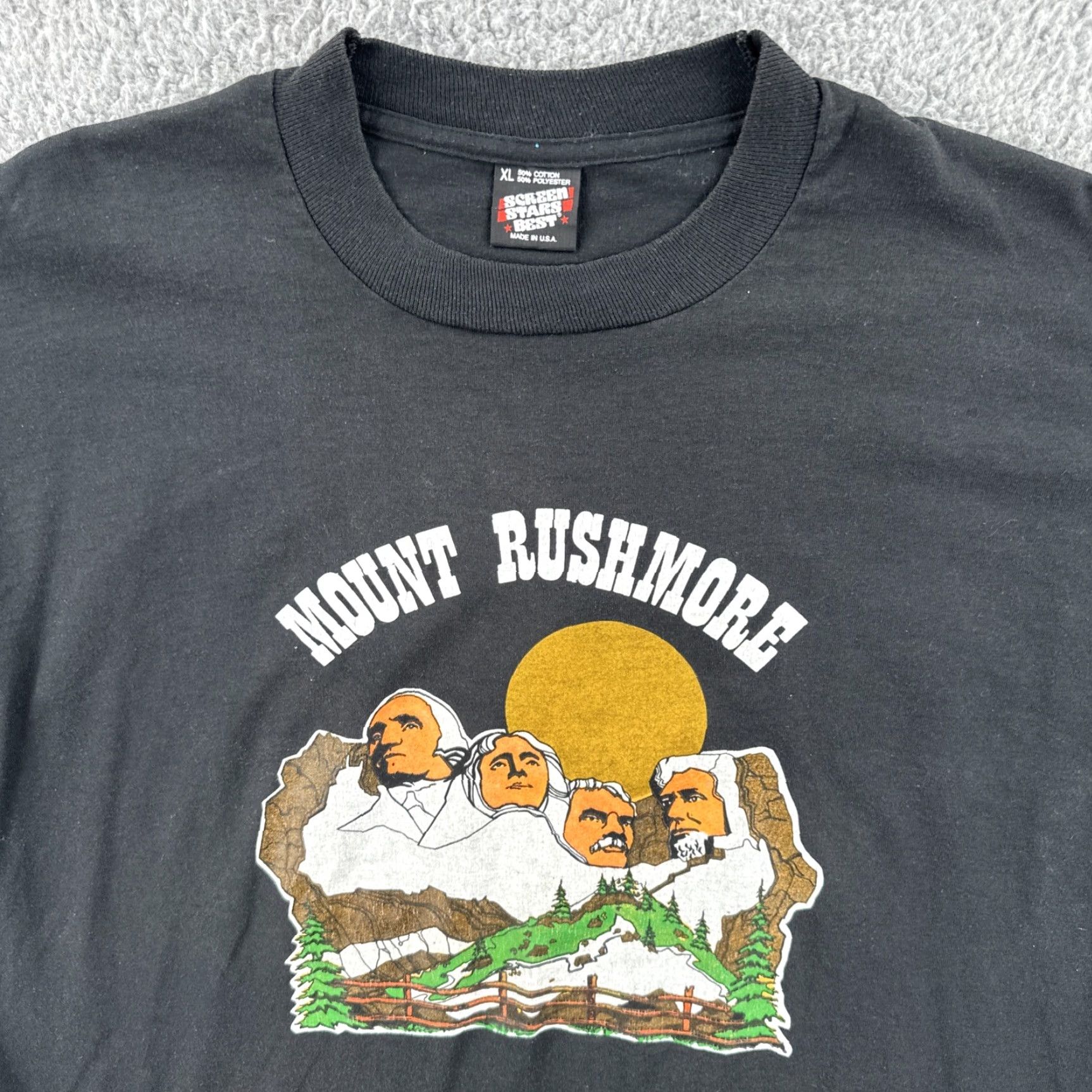 Vintage VINTAGE Screen Stars Best XL Black Single Stitch Shirt USA Mount Rushmore 79 Shirt Mens XL Black 70s USA Shirt Size US XL / EU 56 / 4 - 5 Thumbnail