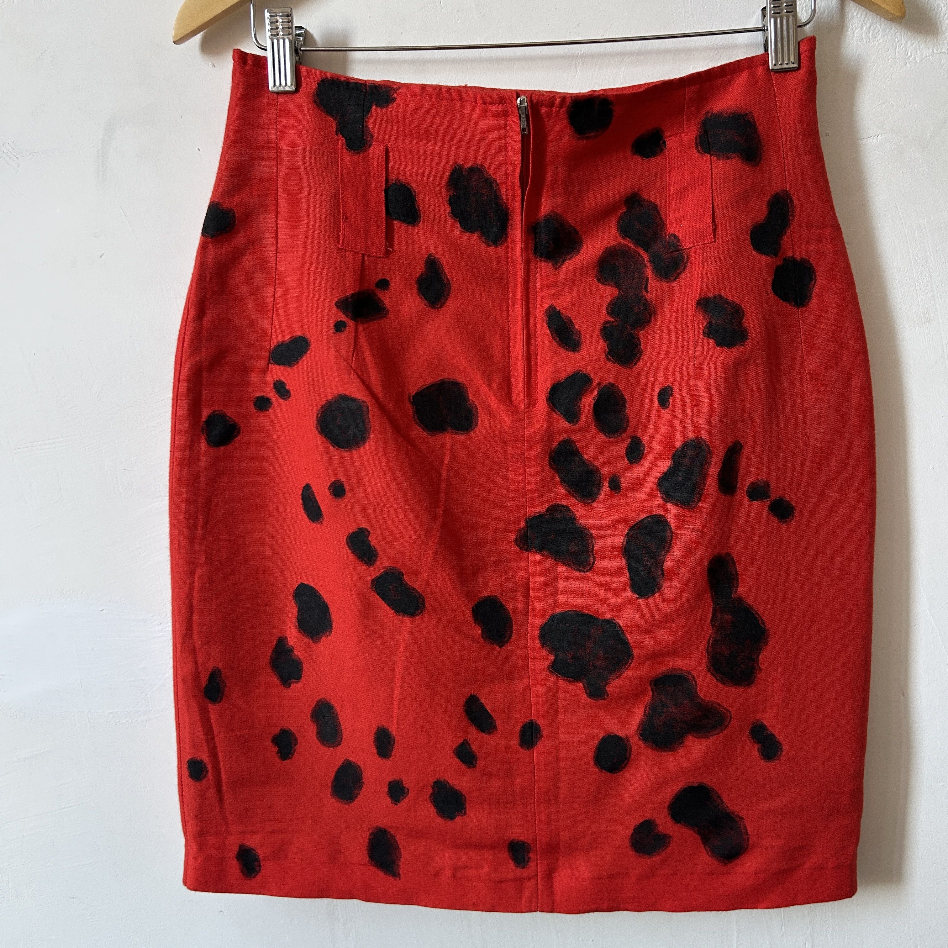Custommade Painted Dalmatian Dog Red Linen Cotton Mini Skirt Size 27" / US 4 / IT 40 - 9 Thumbnail