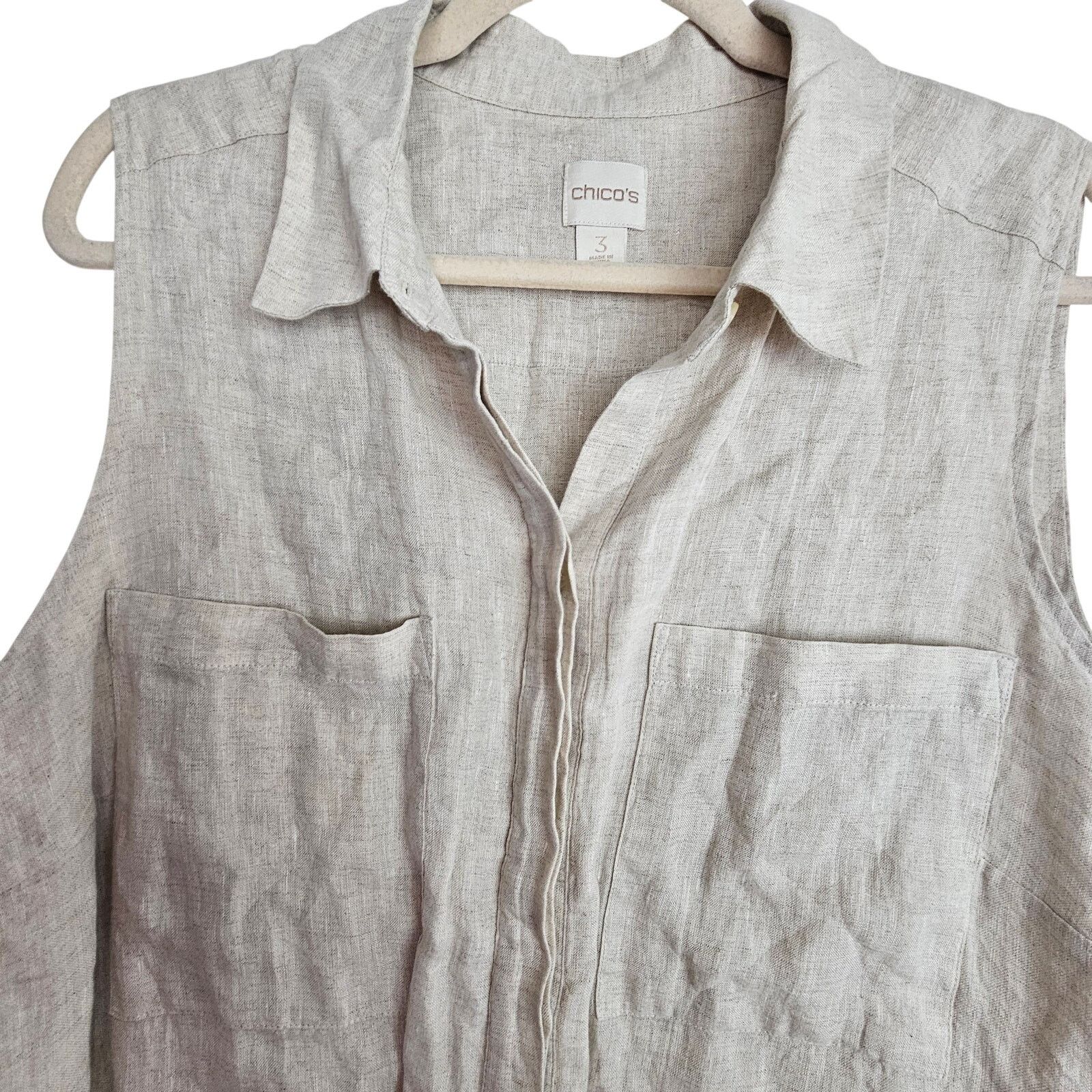 Chicos Chicos Womens Linen Top L Coastal Grandma Resortwear Beach Size L / US 10 / IT 46 - 2 Thumbnail