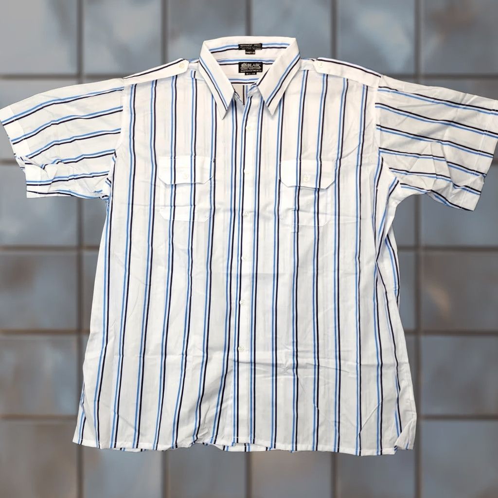 Blair VINTAGE Blair Mens Shirt 2XL Blue Stripe Button Up Shoulder Strap Pockets 18.5 Size US XXL / EU 58 / 5 - 1 Thumbnail