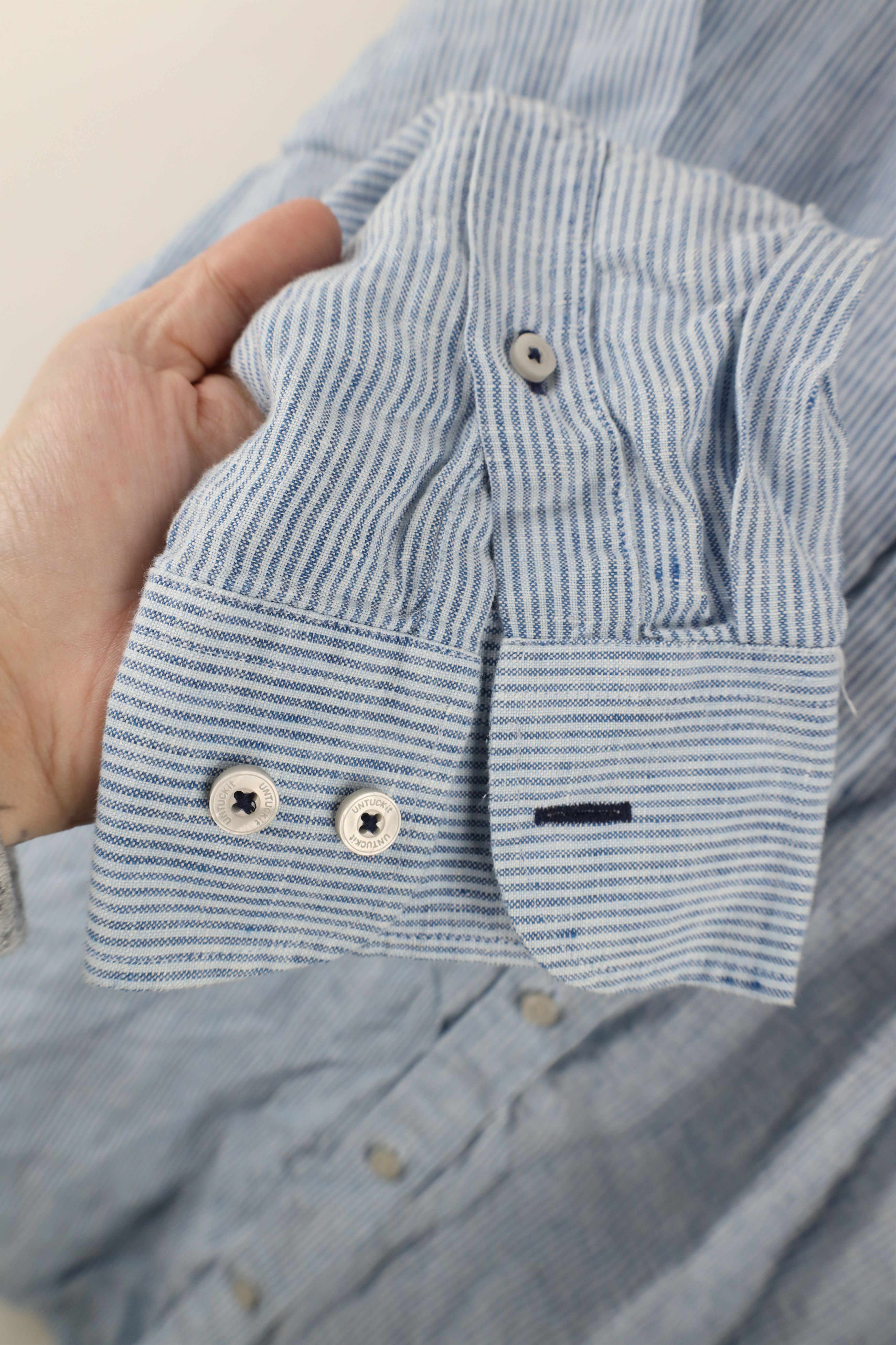 UNTUCKit × Vintage Untuckit Resistant Linen Striped Button Down Shirt Blue Size US XXL / EU 58 / 5 - 5 Thumbnail