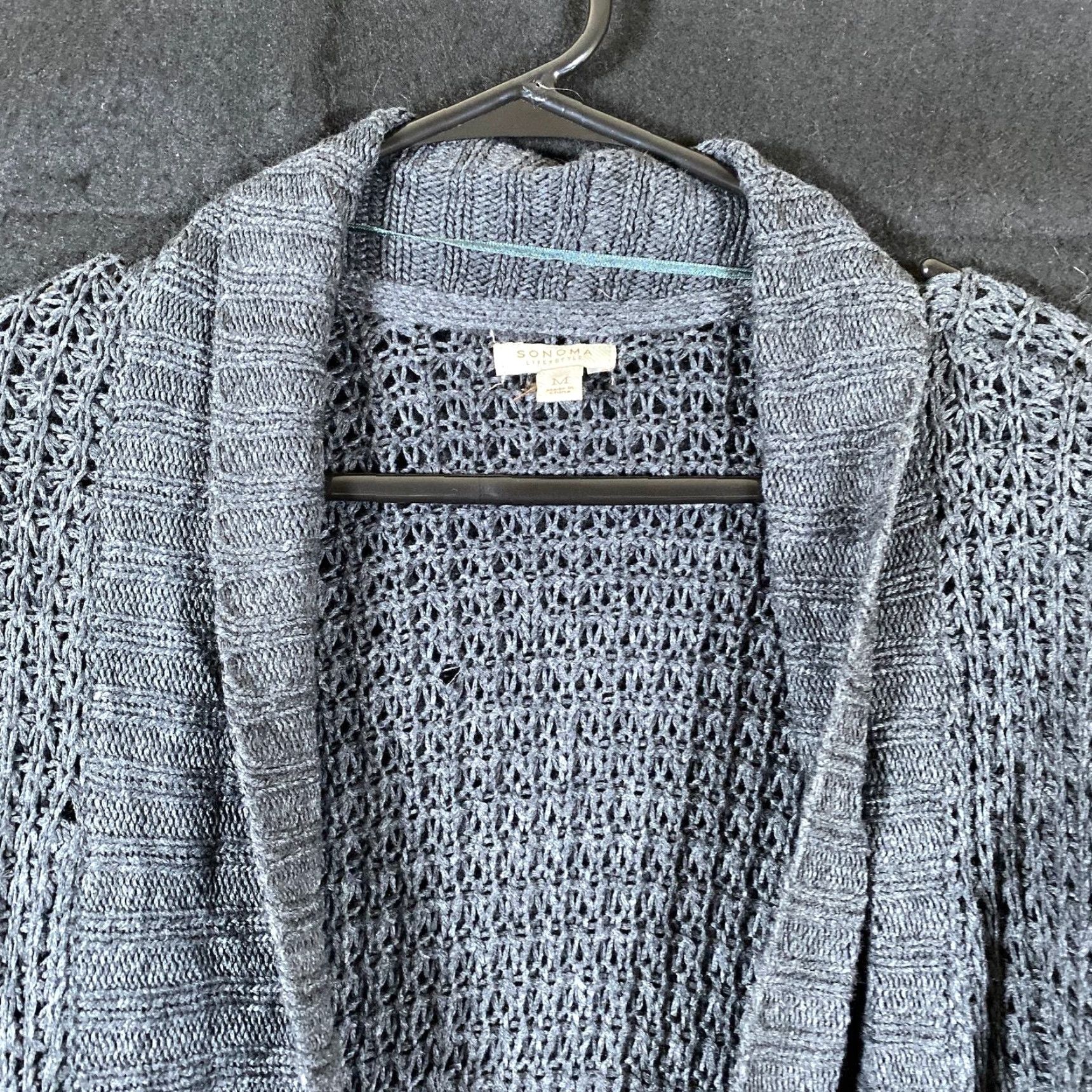 Vintage SONOMA Cardigan Sweater M Gray Open-Knit Cotton Blend Short Sleeve Fall Winter Casual Workwear Womens Size M / US 6-8 / IT 42-44 - 2 Thumbnail