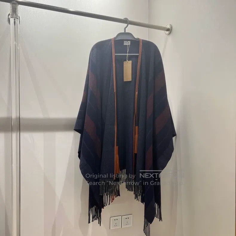 Hermes Hermes Striped fringed cloak shawl Size ONE SIZE - 1 Thumbnail