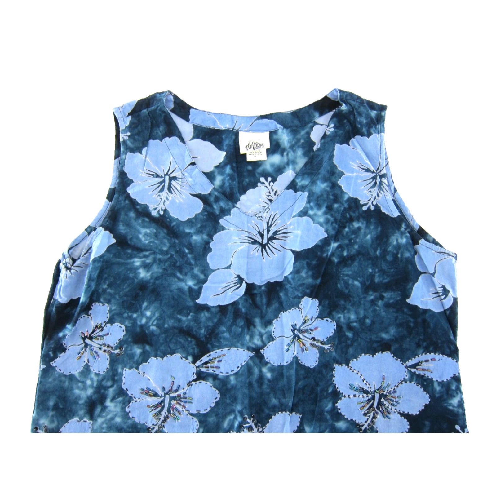 Vintage VINTAGE Hi Lites Rayon Blue Tropical Floral Beaded V-Neck Tank Sun Dress Medium Size M / US 6-8 / IT 42-44 - 4 Thumbnail