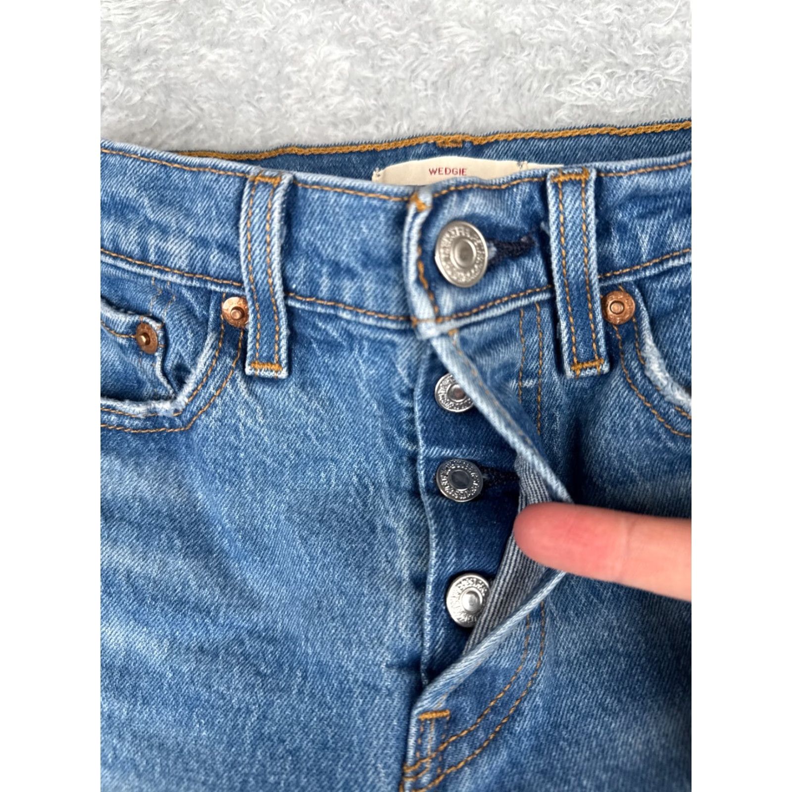 Levi's Levis Premium Jeans Women 25 Blue Denim Wedgie Distressed Big E 25x26 Size 42" / US 20 - 5 Thumbnail