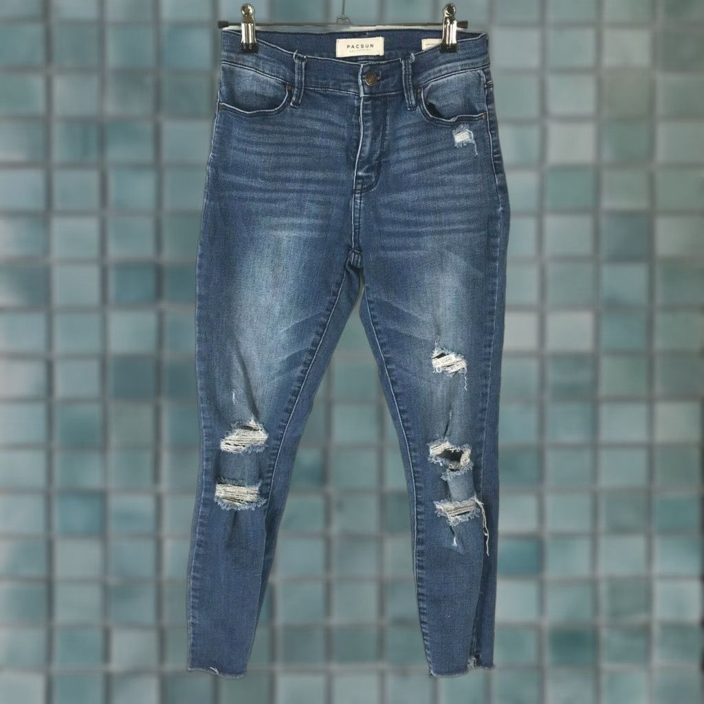 Pacsun Pacsun Womens Power Super Stretch High Rise Blue Ankle Jegging Jeans 24 Size 42" / US 20 - 1 Thumbnail