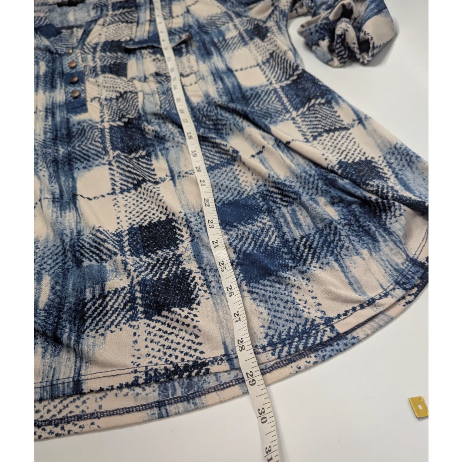 Vintage Cocomo Plaid 3/4 Roll Tab Sleeve Button Top V-Neck Henley Plus 3X Blue Knit Blouse Women Shirt Tunic Size XXL / US 16-18 / IT 52-54 - 5 Thumbnail