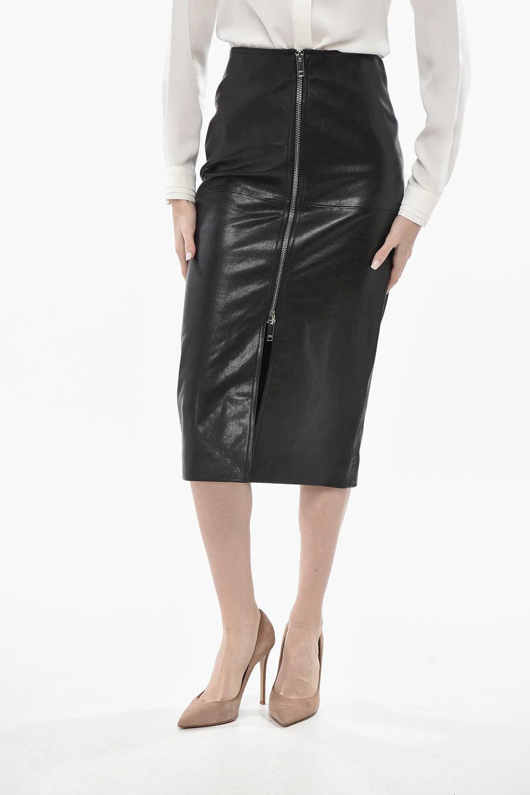 Isabel Marant og1mm0326 Leather Midi Skirt in Black Size 27" / US 4 / IT 40 - 1 Thumbnail