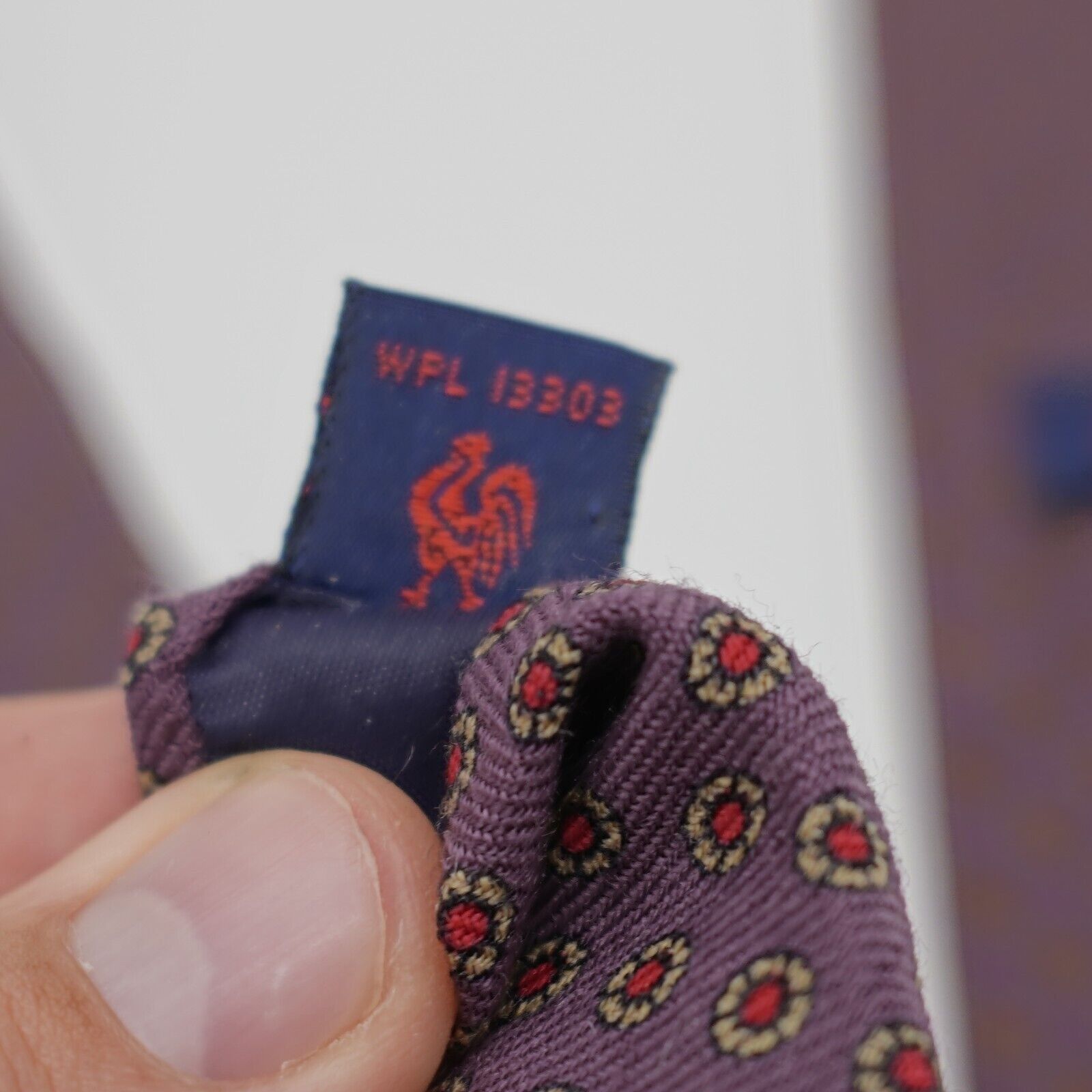 Designer Rooster Purple Red Geometric Floral Print Wool Tie Short Ski Size ONE SIZE - 5 Thumbnail