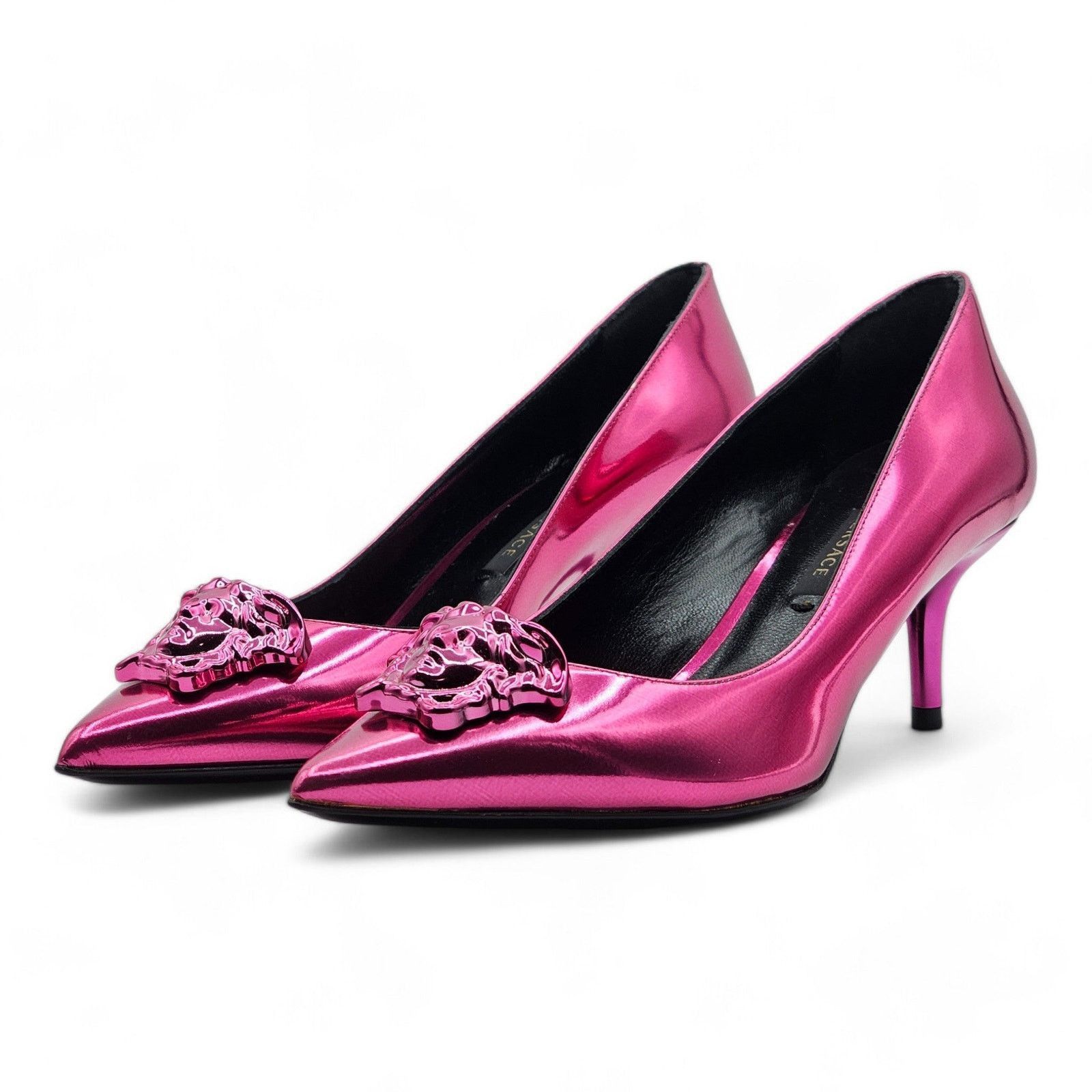 Versace Le Medusa Kitten Heel Pumps - Leather - Fuchsia Pink - 37.5 Size US 7.5 / IT 37.5 - 1 Thumbnail
