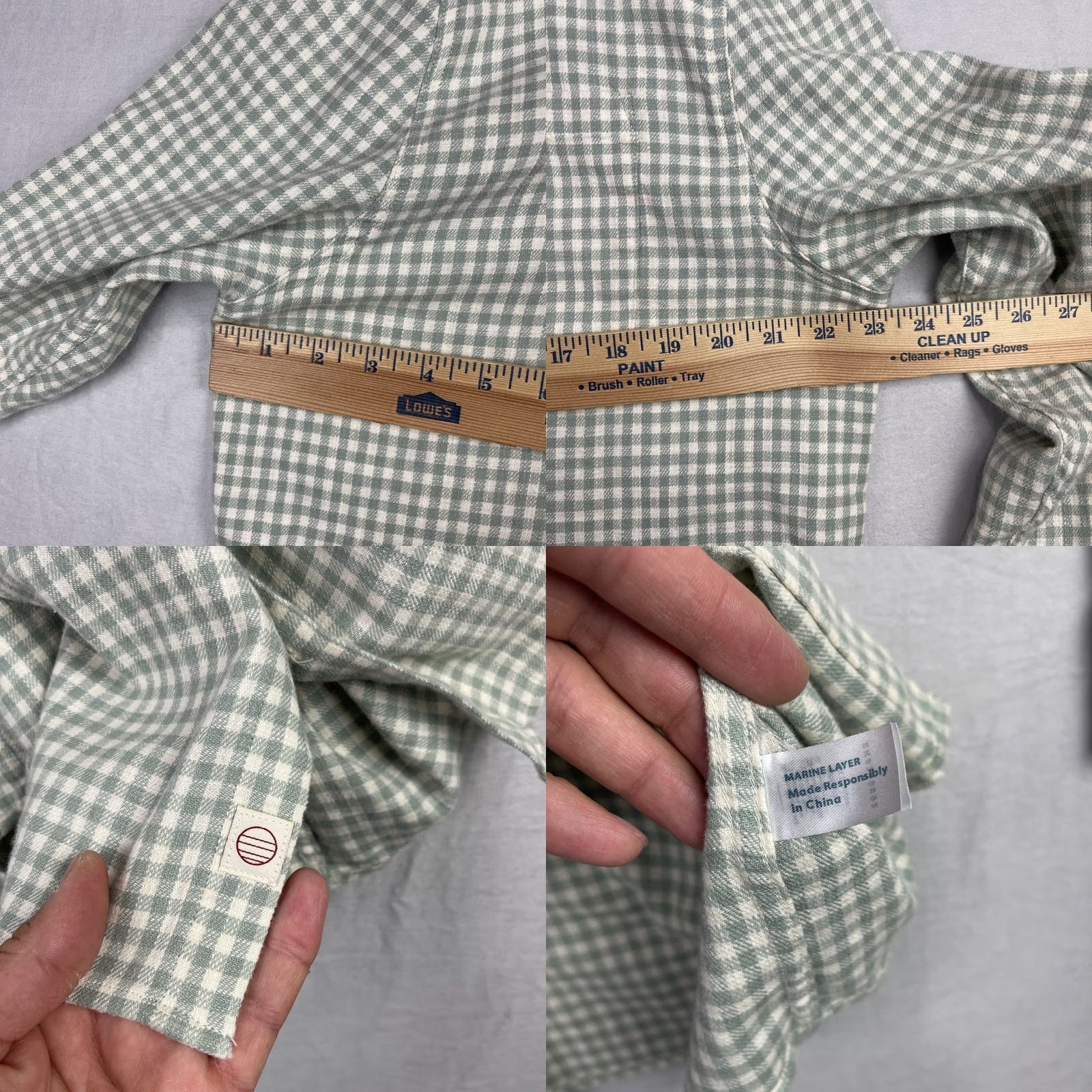 Marine Layer Marine Layer Shirt Mens Large Gingham Button-Up Green White Long Sleeve Flannel Size US L / EU 52-54 / 3 - 8 Thumbnail