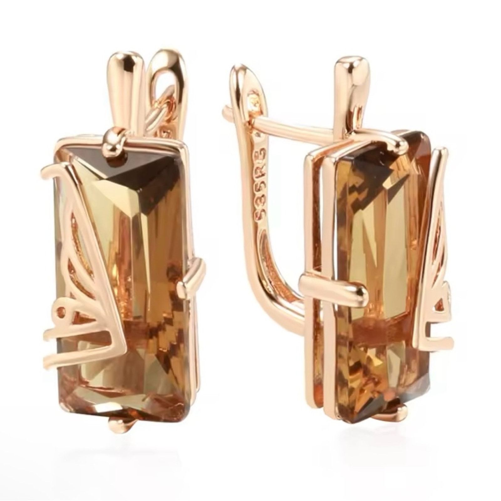 Other Light Brown Natural Zircon English Earrings for Women Square Size ONE SIZE - 7 Thumbnail