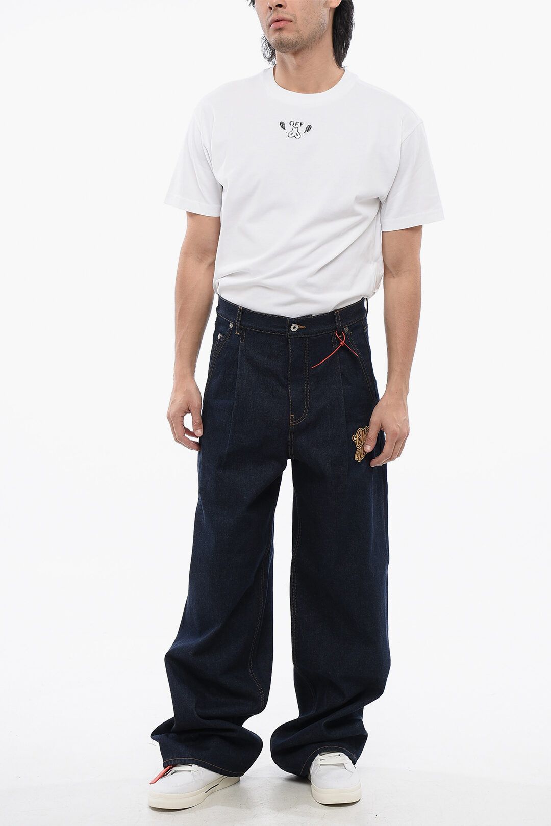 Off-White og1mm0525 Single-Pleated Baggy Fit Jeans in Dark Blue Size US 30 / EU 46 - 4 Thumbnail