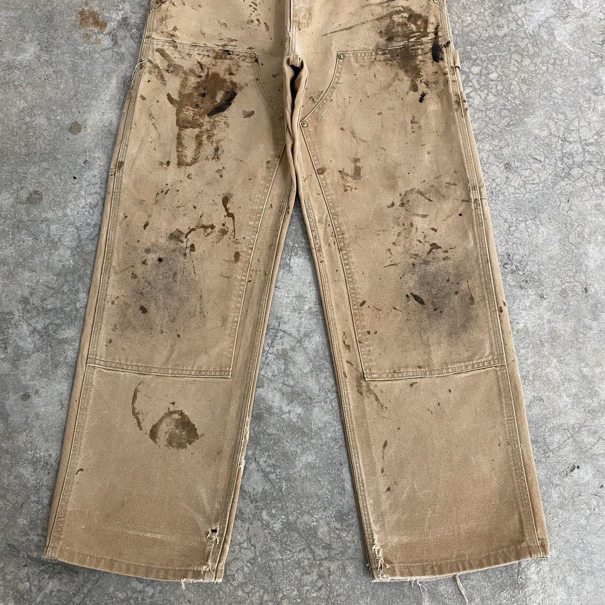 Carhartt VTG Carhartt Double Knee Faded Tan Dirty Carpenter Pants Size US 31 - 5 Thumbnail