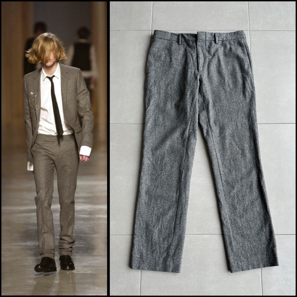 Dior × Hedi Slimane Dior Homme SS04 “strip” shiny wool trousers