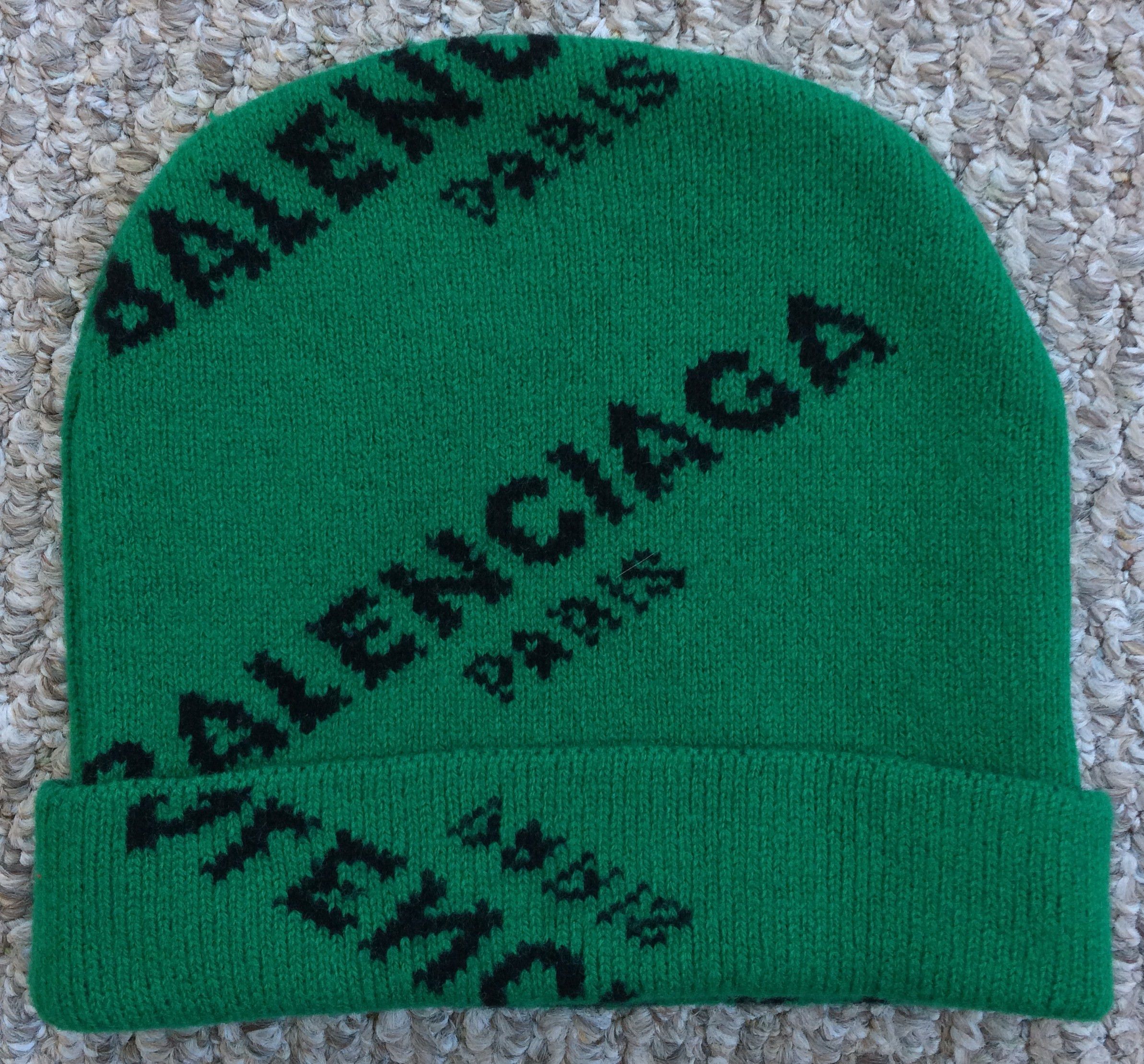 image of Balenciaga Wave Logo Beanie Hat in Green/Black, Men's