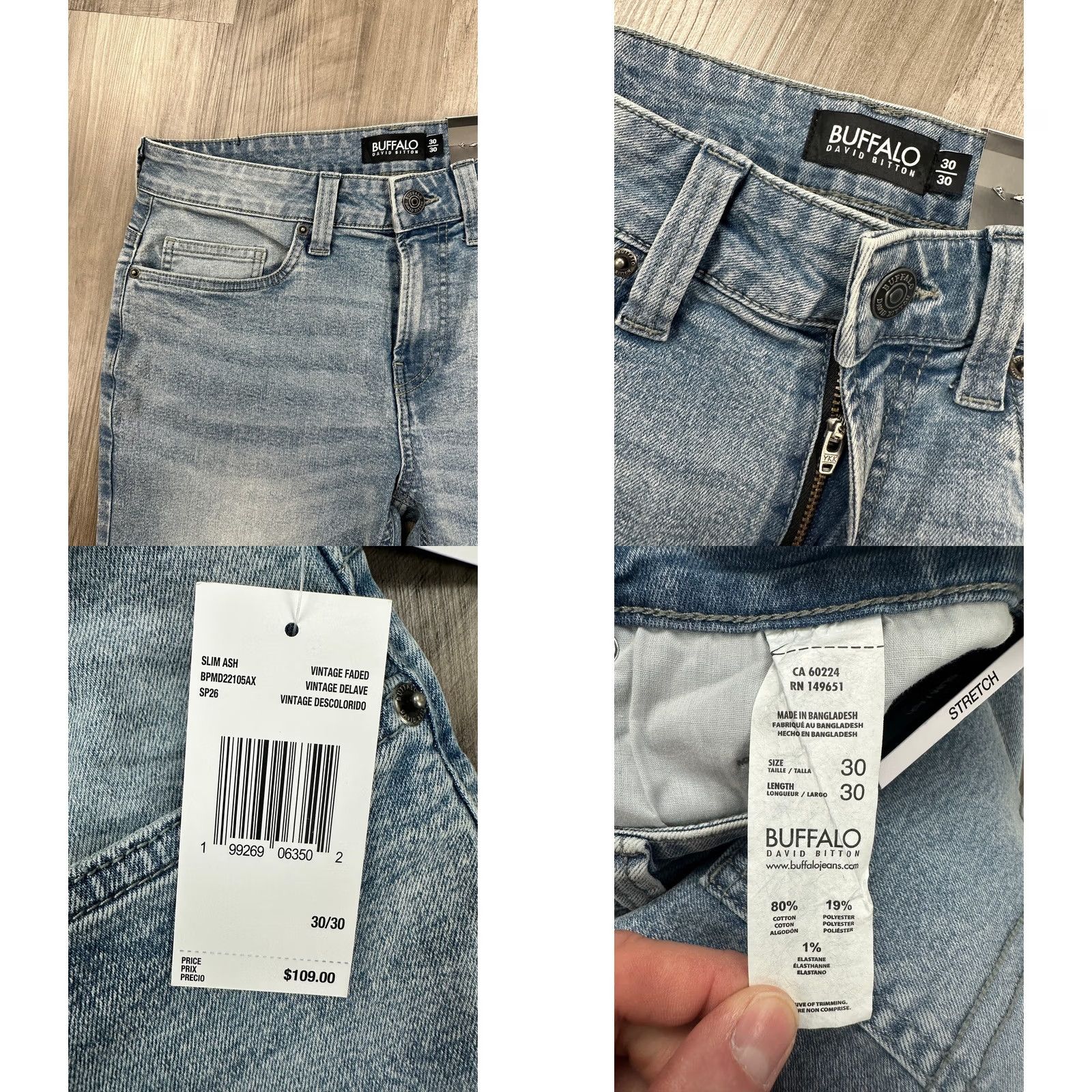 Buffalo David Bitton Buffalo David Bitton Ash Slim Jeans Mens 30x30 NWT Vintage Blue 30 30 Inseam 30 Mens Jeans Slim Fit Vintage Wash Daywear Denim Size US 30 / EU 46 - 8 Thumbnail