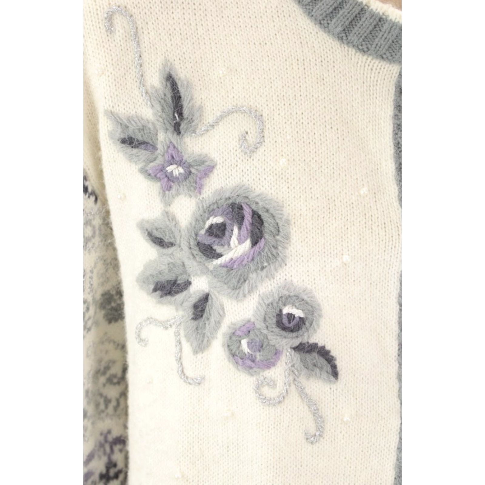 Vintage Koret Petites Cardigan Sweater Women's Medium Nordic Design Embroidered Floral Vintage Size M / US 6-8 / IT 42-44 - 3 Thumbnail