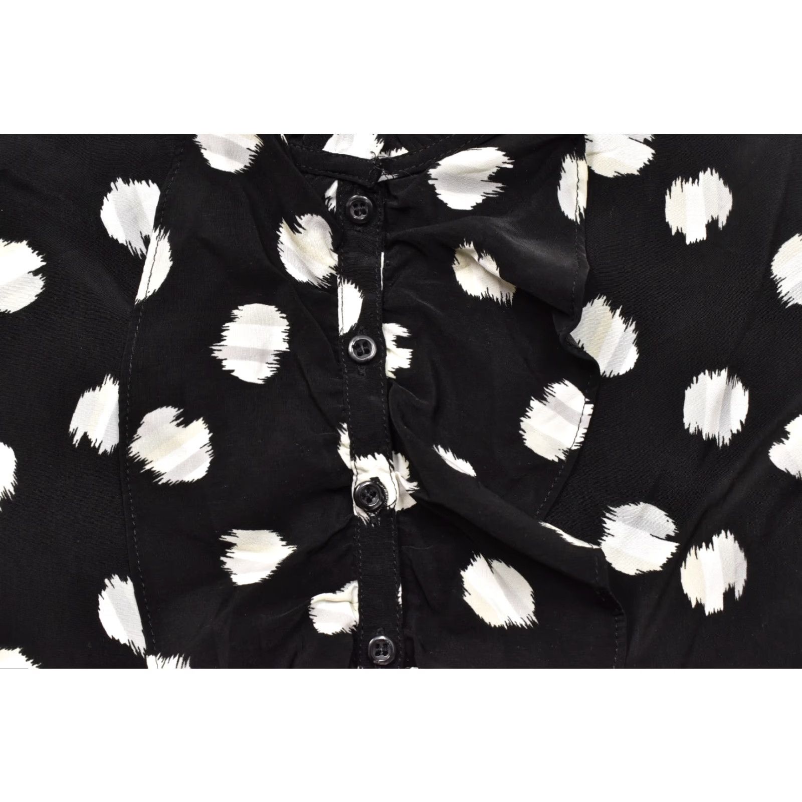 Vintage Lane Bryant Blouse Womens Plus 26 Black White Polka Dot Ruffle Button Front 3/4 Sleeve Round Neck Casual Spring Summer Fall Polyester Machine Washable Size 4XL / US 24-26 - 8 Thumbnail