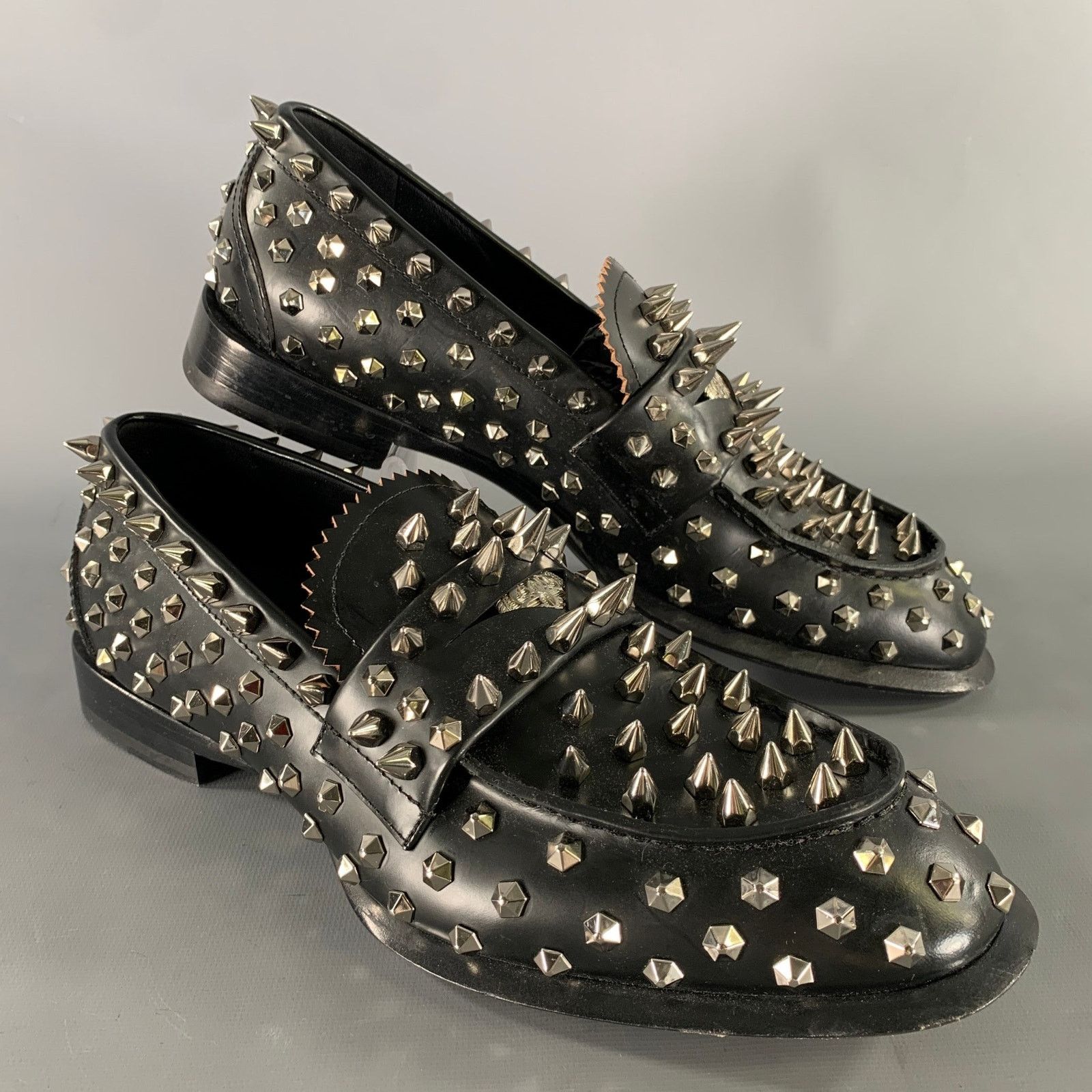 ALEXANDER MCQUEEN Sz 10 Black Silver Studded Leather Loafers