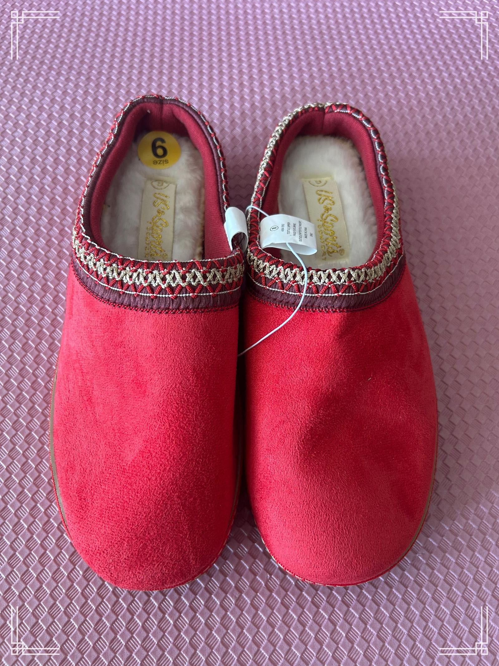 Designer US Sports Red Faux Suede Fleece-Lined Slippers (Size 6) Size US 6 / IT 36 - 1 Thumbnail