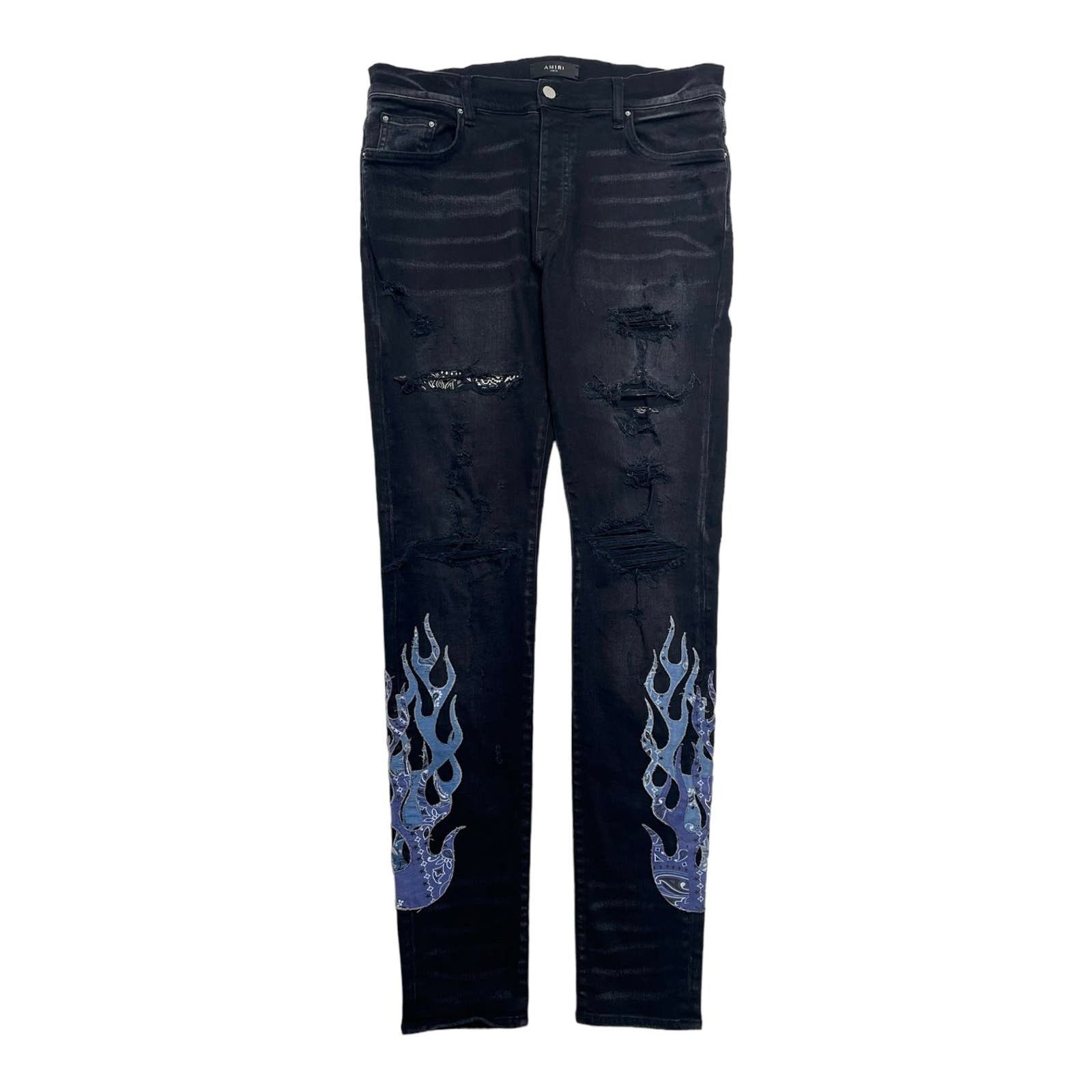 image of Amiri Bandana Flame Jeans Aged Black, Men's (Size 36)