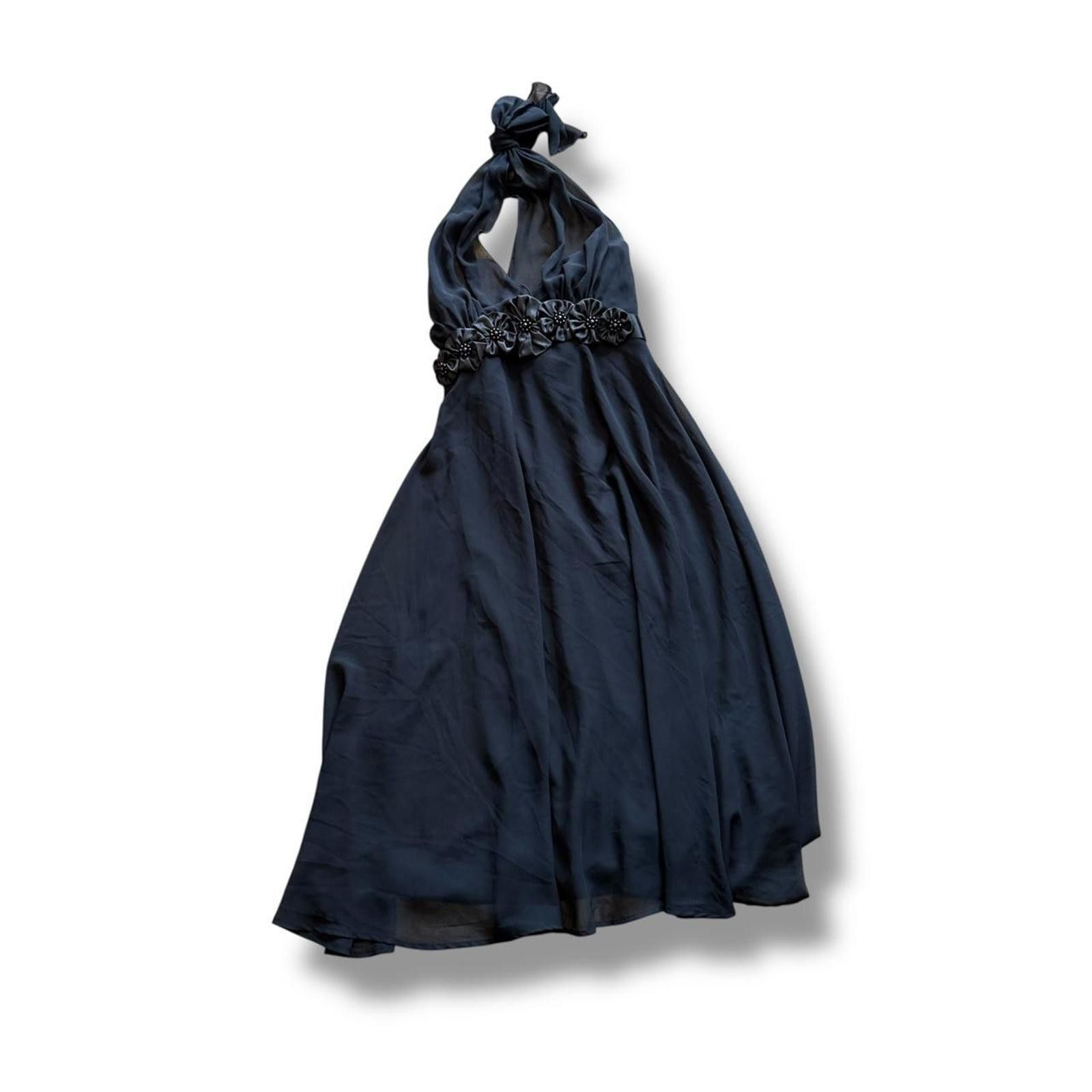 Black Satin Flower Waist Halter Y2K Dress - threedaughtersproperties.com