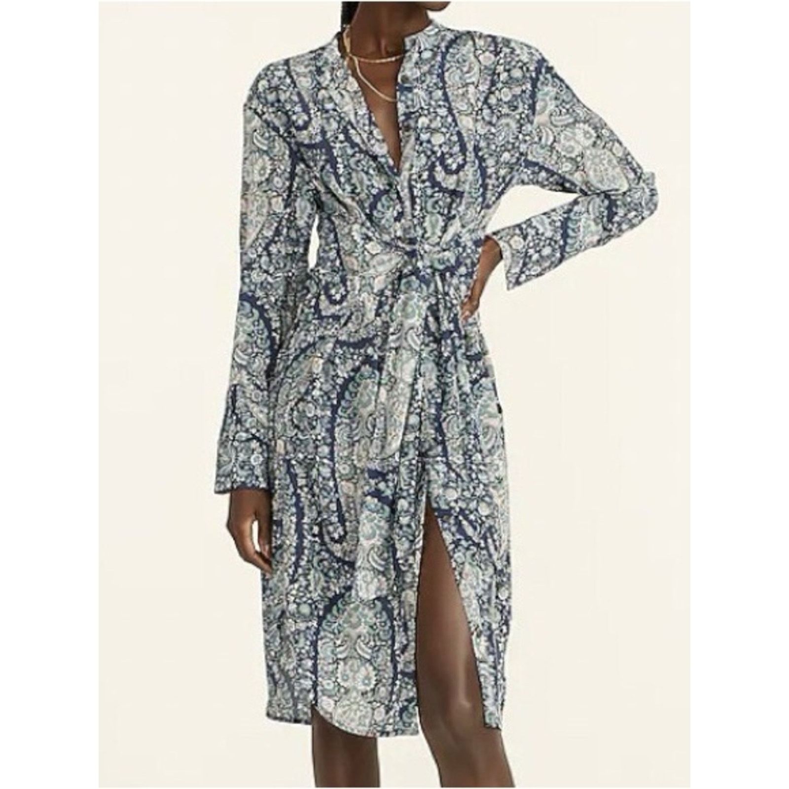 J.Crew JCrew $228 Tie-front Silk Shirt-Dress Blue Paisley 12 NWOT Size XL / US 12-14 / IT 48-50 - 3 Thumbnail