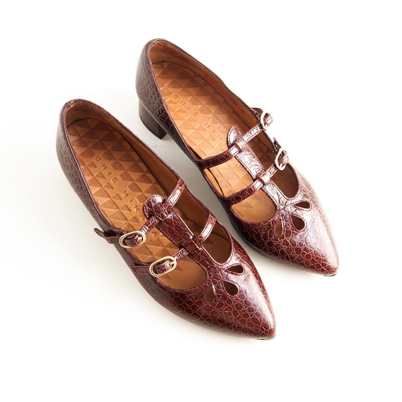 Chie Mihara Mary Jane Flats Burgundy Faux Croc EU 36 US 6
