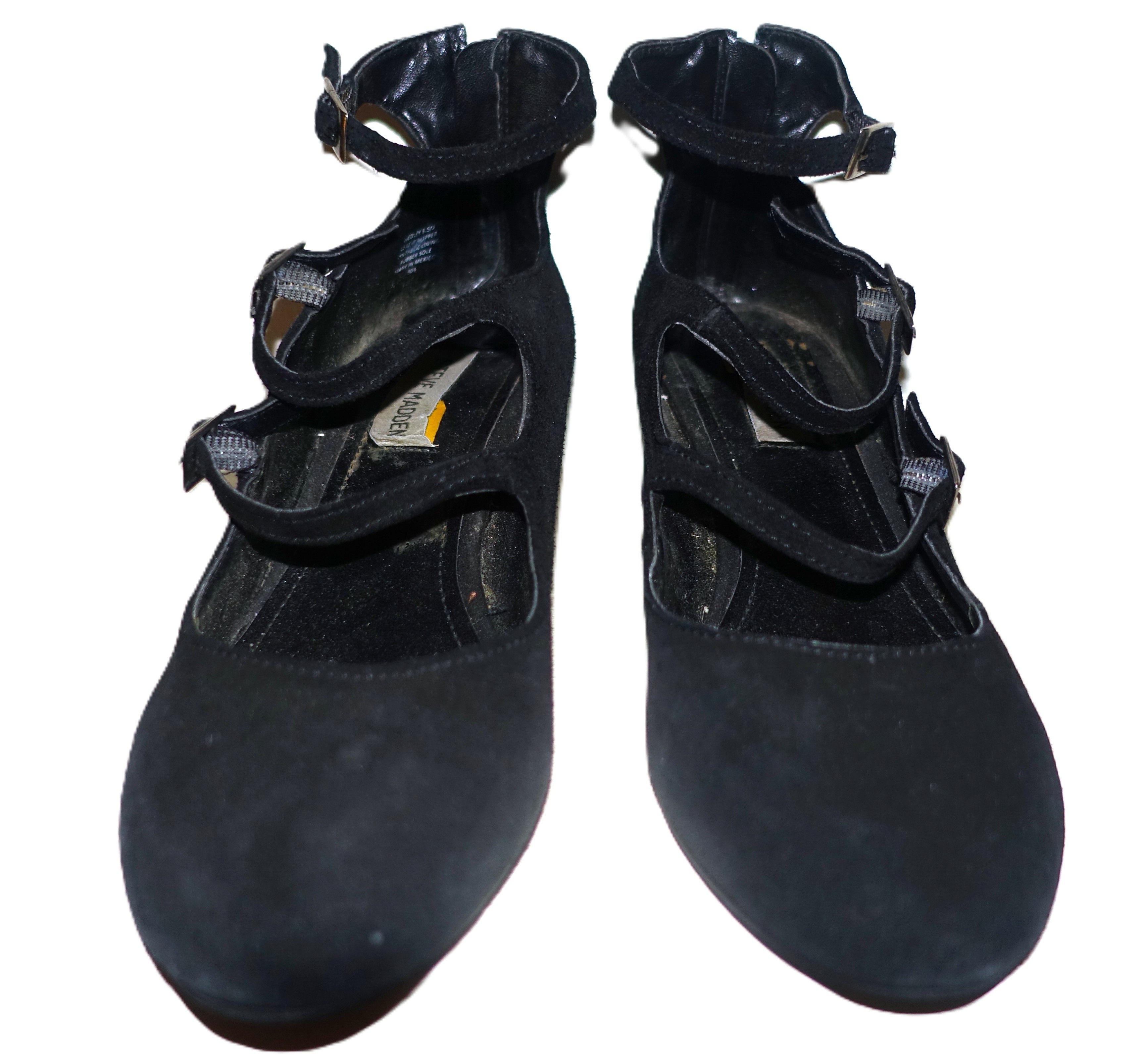 Steve Madden Steve Madden Black Suede 3 Strap Rose Chunky Heels 8.5 Size US 8.5 / IT 38.5 - 2 Thumbnail