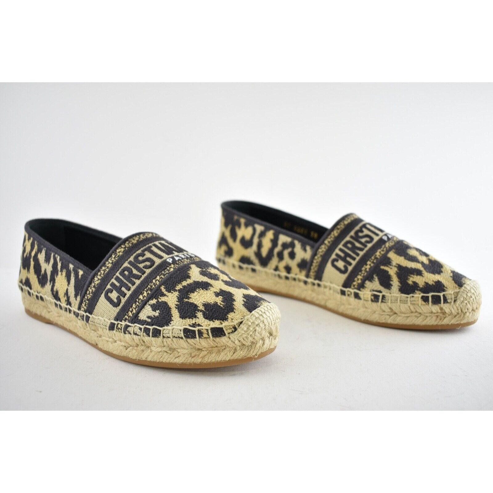 Dior Granville Leopard Logo Embroidered Espadrille Flat 37.5 Size US 7.5 / IT 37.5 - 4 Thumbnail