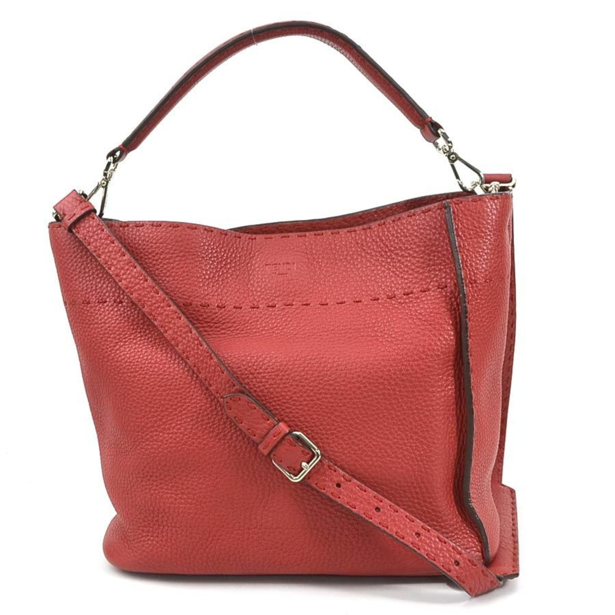image of Fendi Shoulder Bag Handbag Selleria Leather Red Silver Ladies 8Bt218-Ndu, Women's