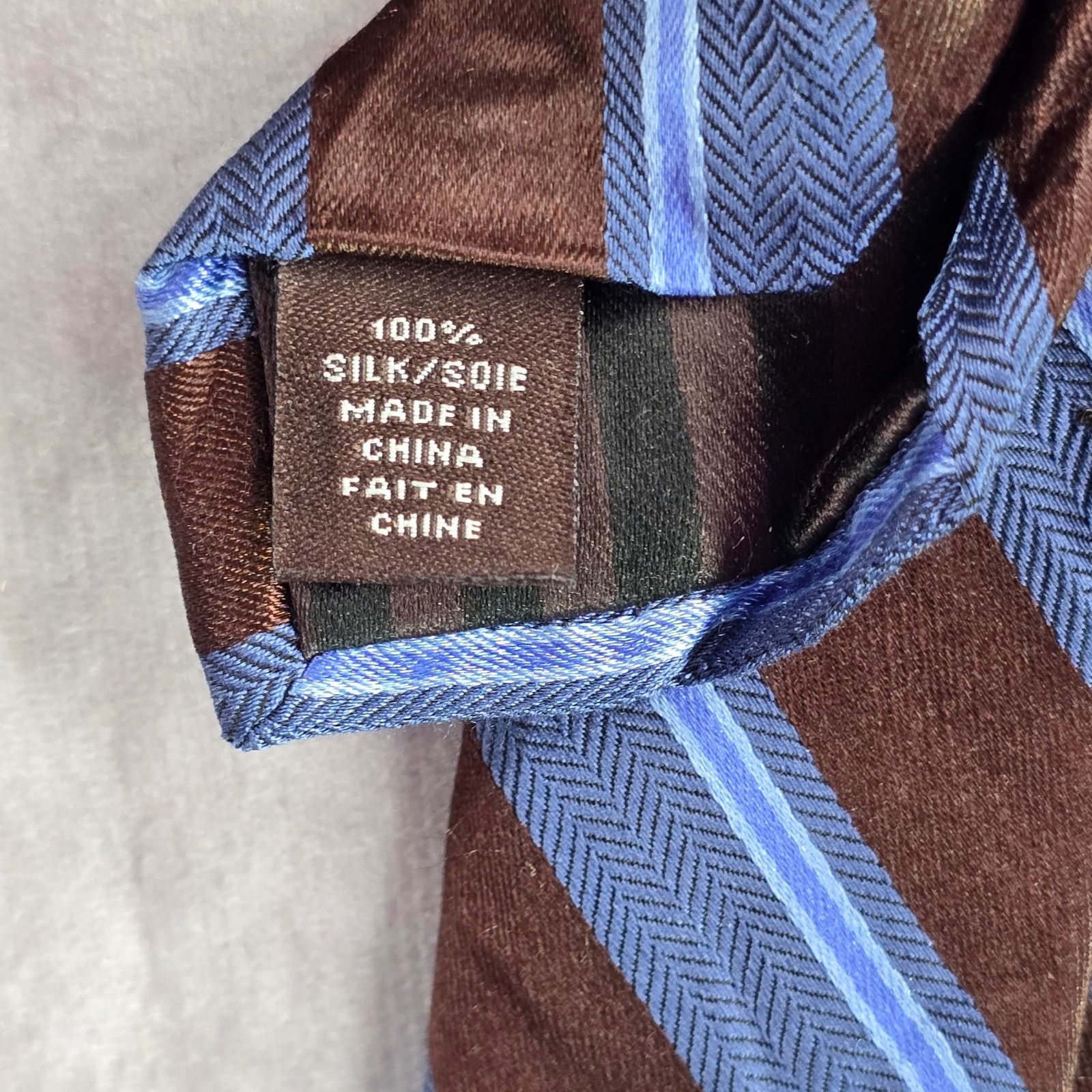 Black Brown 1826 Black & Brown 1826 Blue Brown Stripe 100% Silk Neck Tie Size 30 - 5 Thumbnail