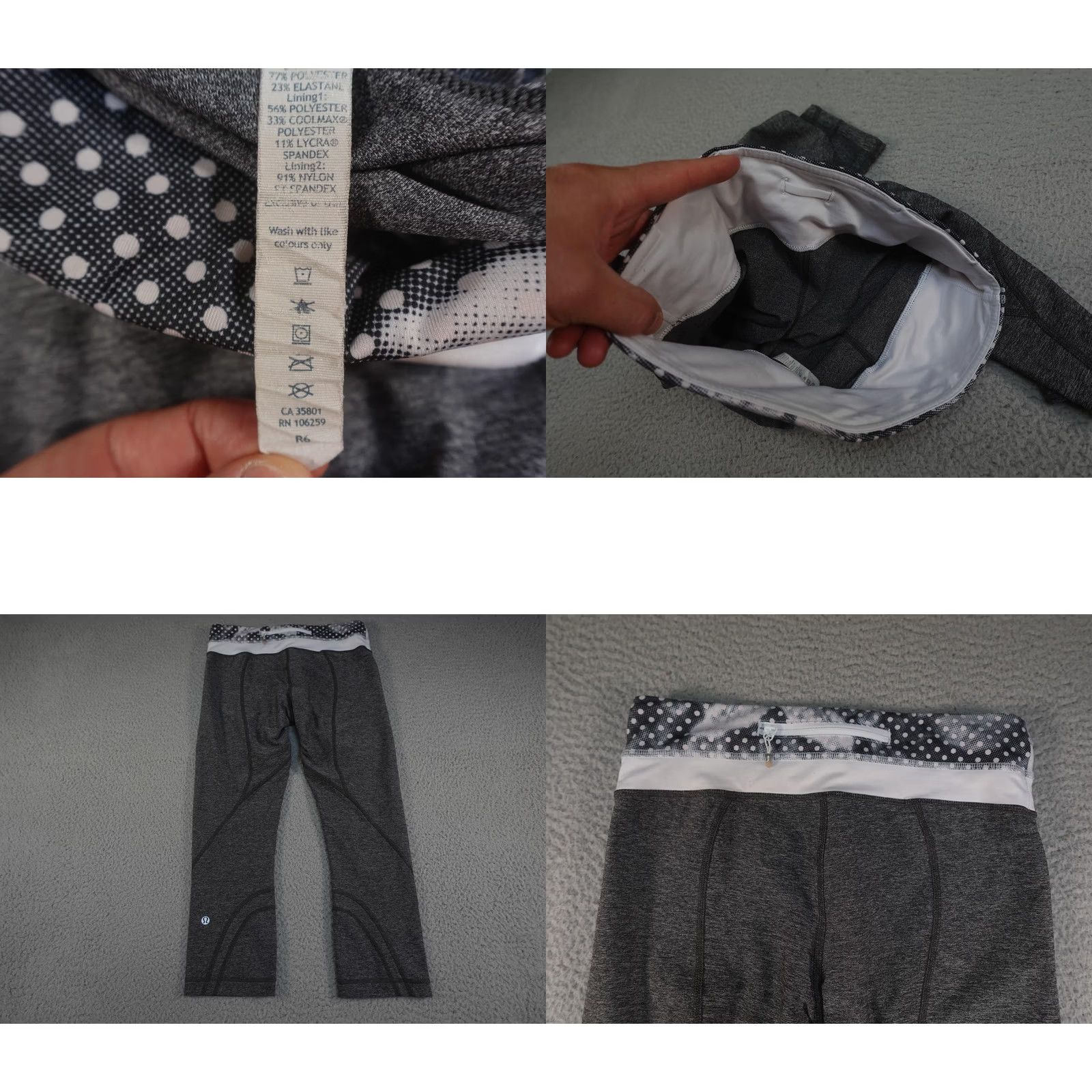 Lululemon Lululemon Pants Womens 6 Gray Crop Leggings Polka Dot Waist Back Zip Pocket Capri Yoga Running Gym & Training Womens 6 Gray Size 28" / US 6 / IT 42 - 9 Thumbnail