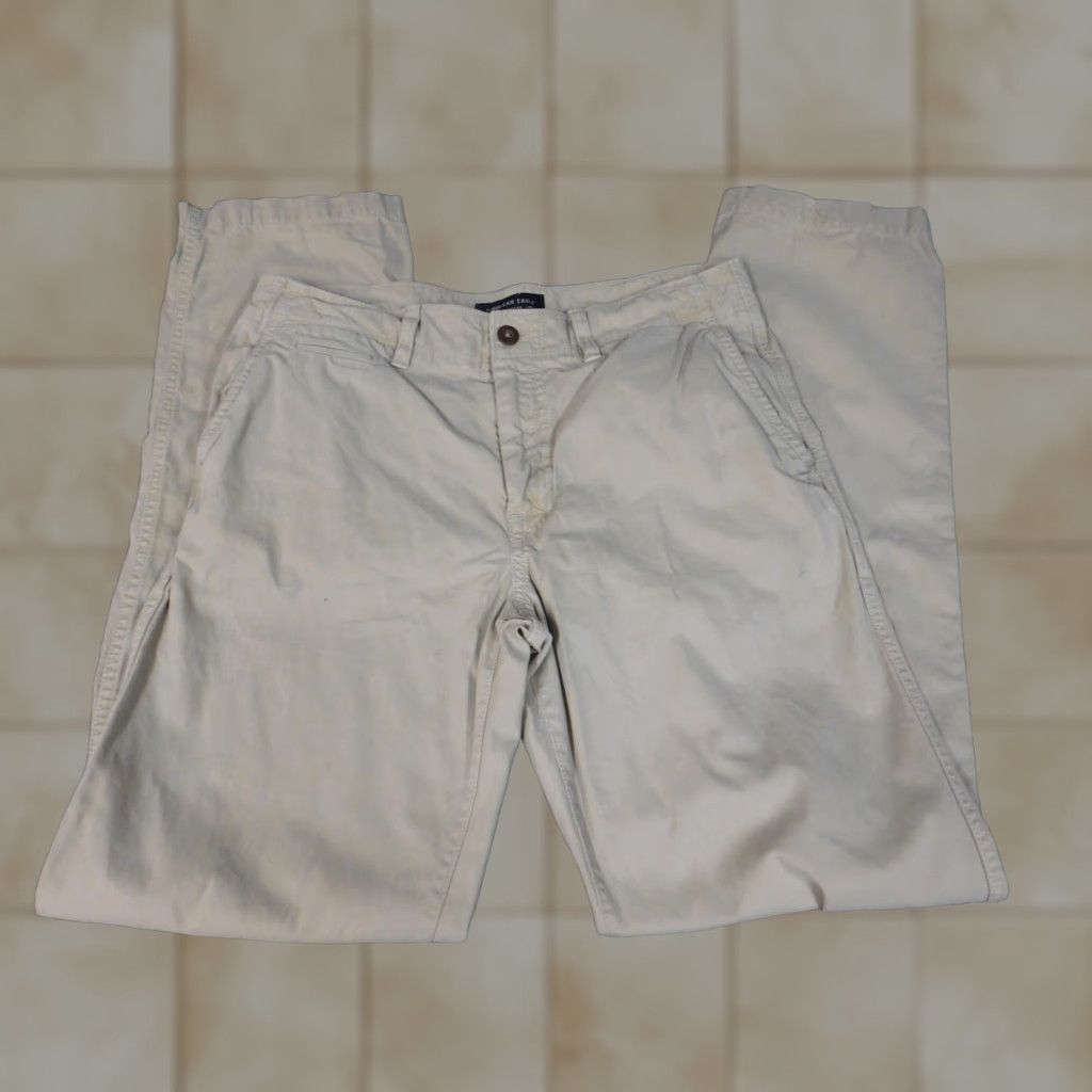 American Eagle Outfitters American Eagle Outfitters Pants 29x33 Beige Relaxed Straight Canvas Chino Men Regular Belt Zipper Front Flat Front Inseam 33 Casual Mens Size US 29 - 1 Thumbnail