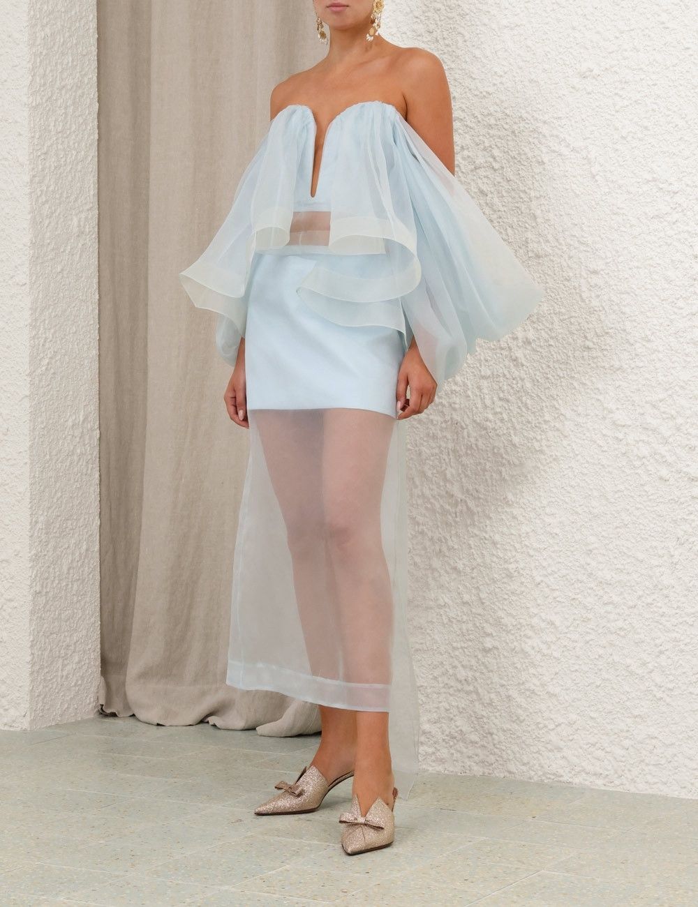 Zimmermann oc11z0925 Crush Layered Pencil Skirt in Mint Blue Size 32" / US 10 / IT 46 - 3 Thumbnail