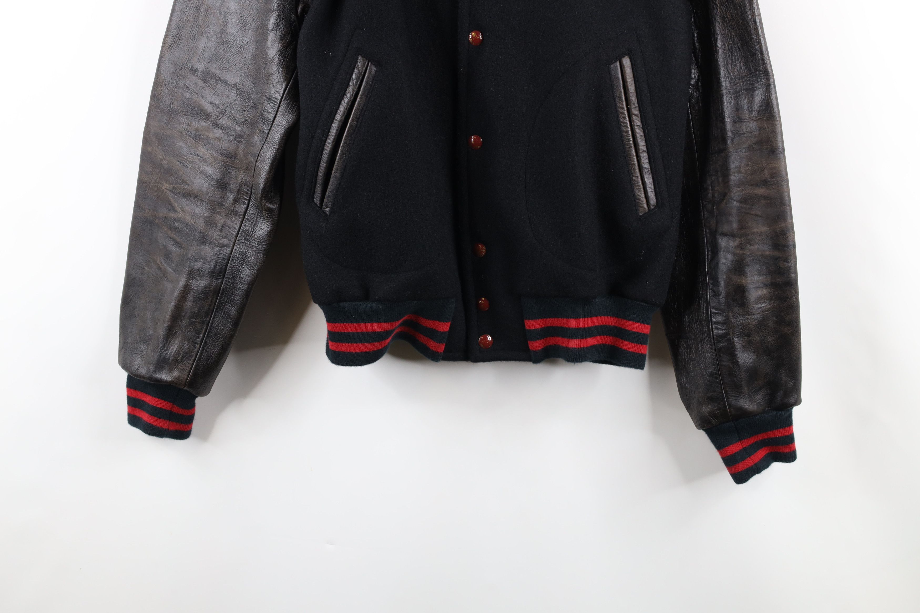 Vintage 90s Ralph Lauren Wool Leather Varsity Jacket Black