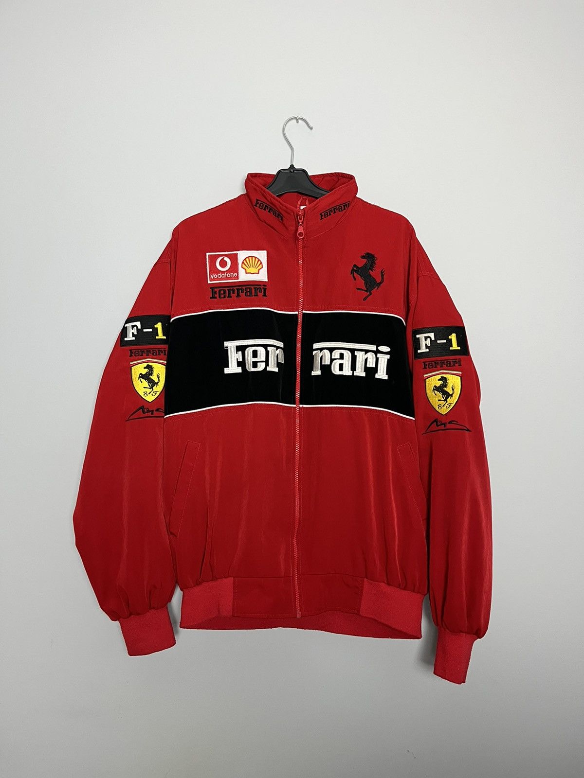 Image of Vintage Ferrari Racing Jacket F1 Michael Schumacher Y2K in Red, Men's (Size XL)