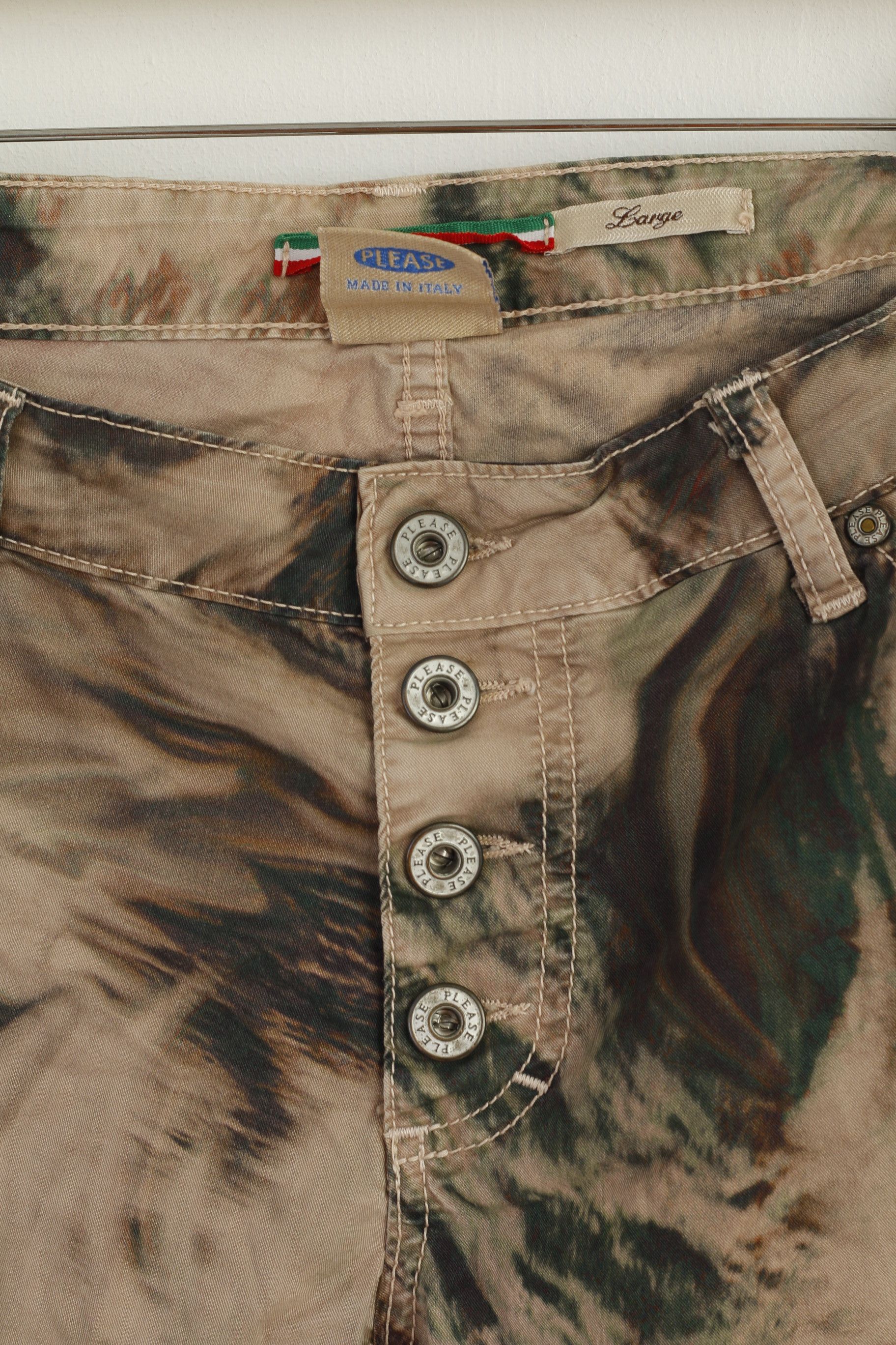 Vintage Please Women L Trousers Brown Camouflage 7926 Size 31" - 2 Thumbnail
