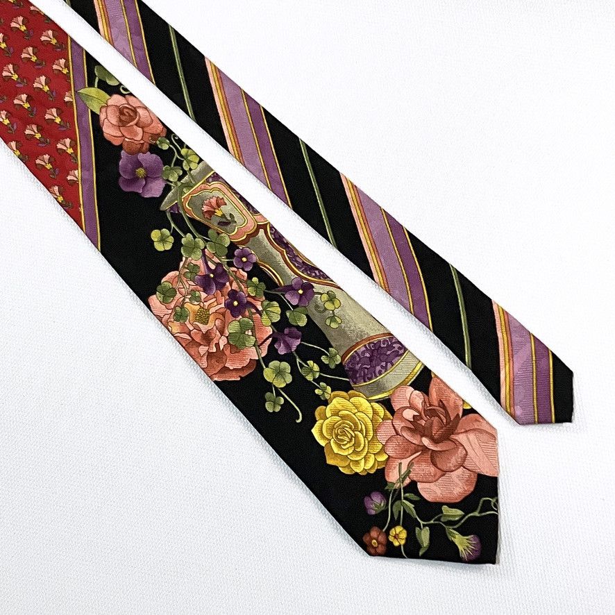 Leonard Paris Leonard Paris Mixed Floral And Striped Design Neck Tie Size ONE SIZE - 7 Thumbnail