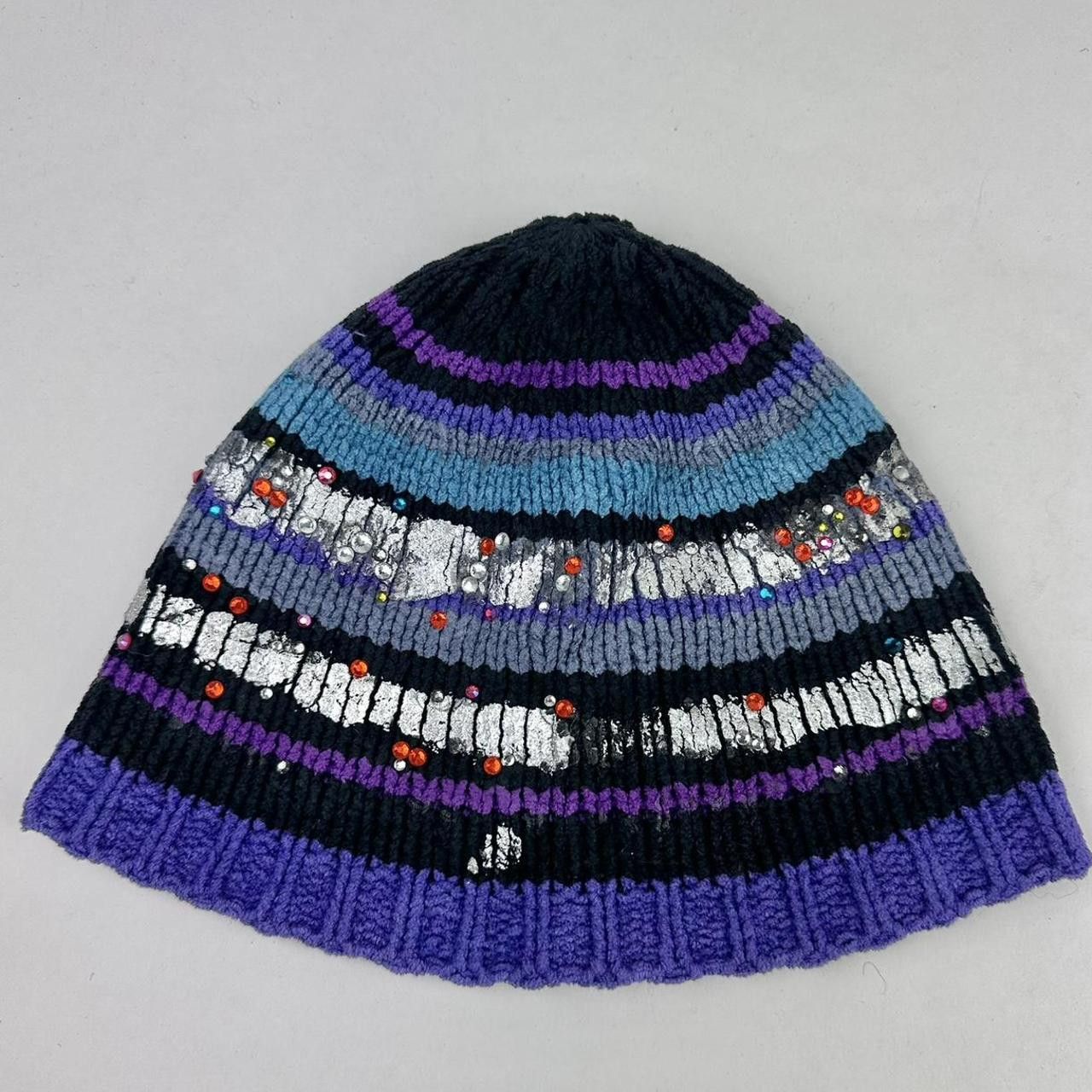 Other ASTROBOI* Black/Purple Striped Rhinestone Winter Beanie Size ONE SIZE - 3 Thumbnail