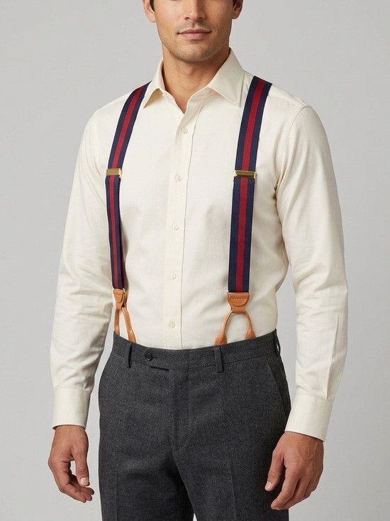 Vintage Vintage Blue / Red Braces Button Suspenders - One Size Size ONE SIZE - 1 Thumbnail