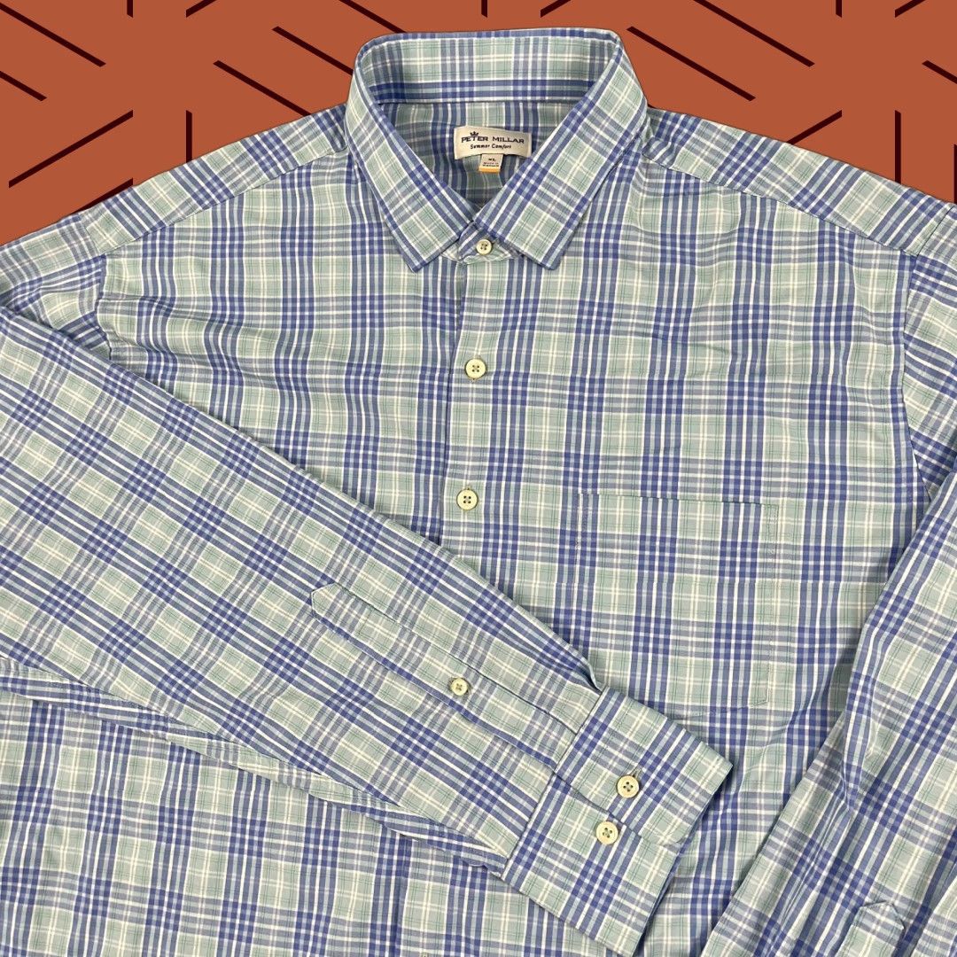Peter Millar VINTAGE Peter Millar Men's XL Dress Shirt Long Sleeve Plaid Blue Green Performance Casual Formal Workwear Size US XL / EU 56 / 4 - 1 Thumbnail
