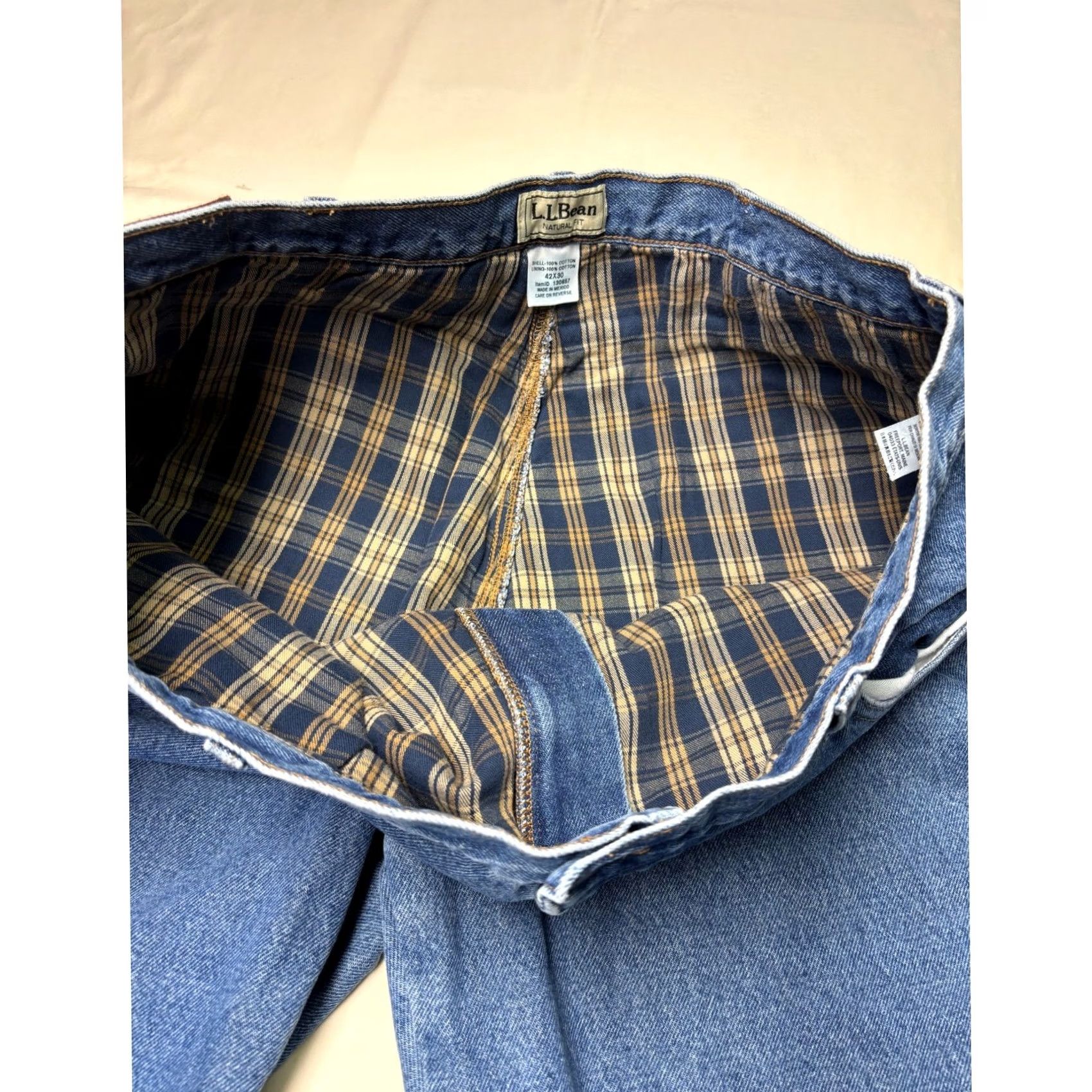 Denime Vintage LL Bean Natural Fit Jeans 42x30 Blue Plaid Lined Denim Men's Size US 42 / EU 58 - 4 Thumbnail