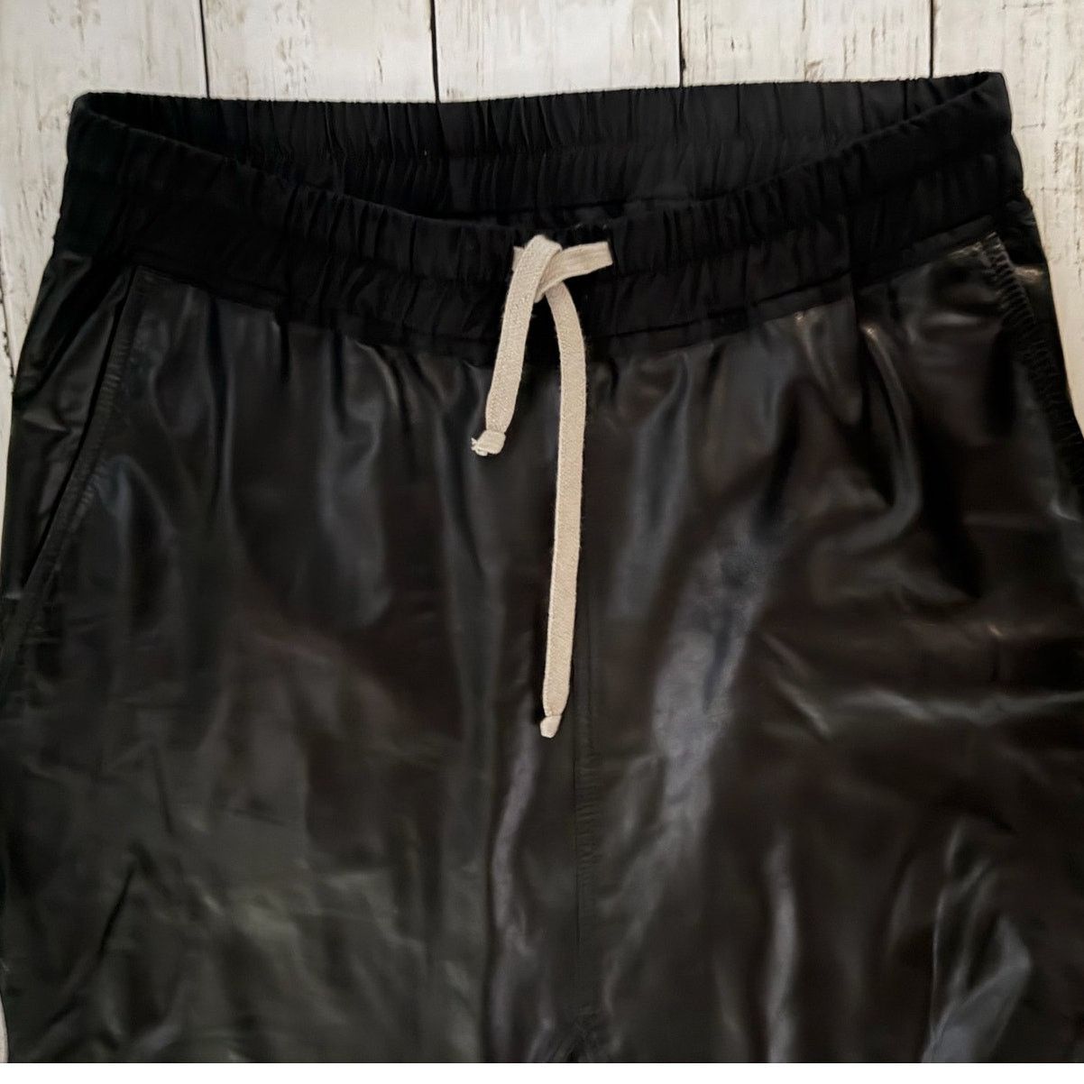 Rick Owens SS19 Babel Dropped Crotch Black Polished Calfskin Pants US 2 Size 26" / US 2 / IT 38 - 7 Thumbnail