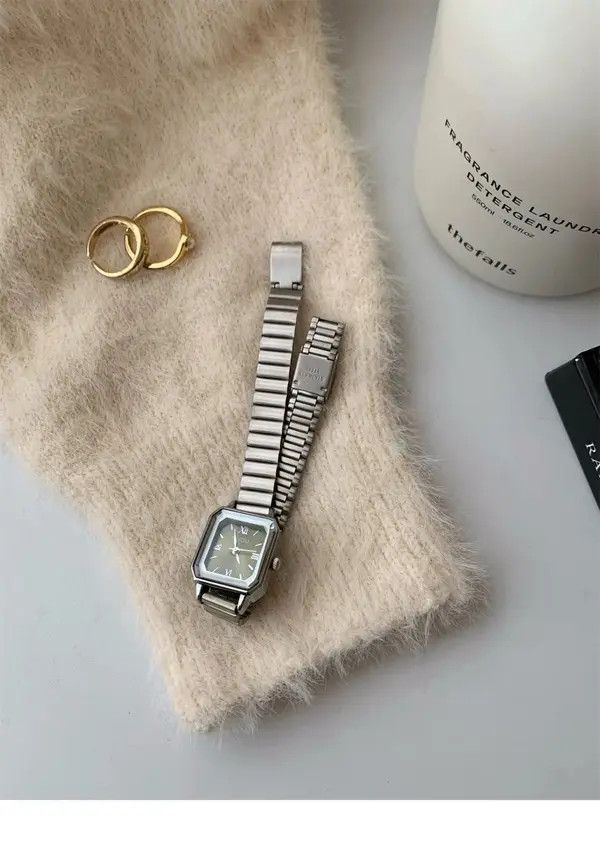 Jewelry Silver Stainless Steel Square Face Wristwatch, Slim Fit Size ONE SIZE - 5 Thumbnail