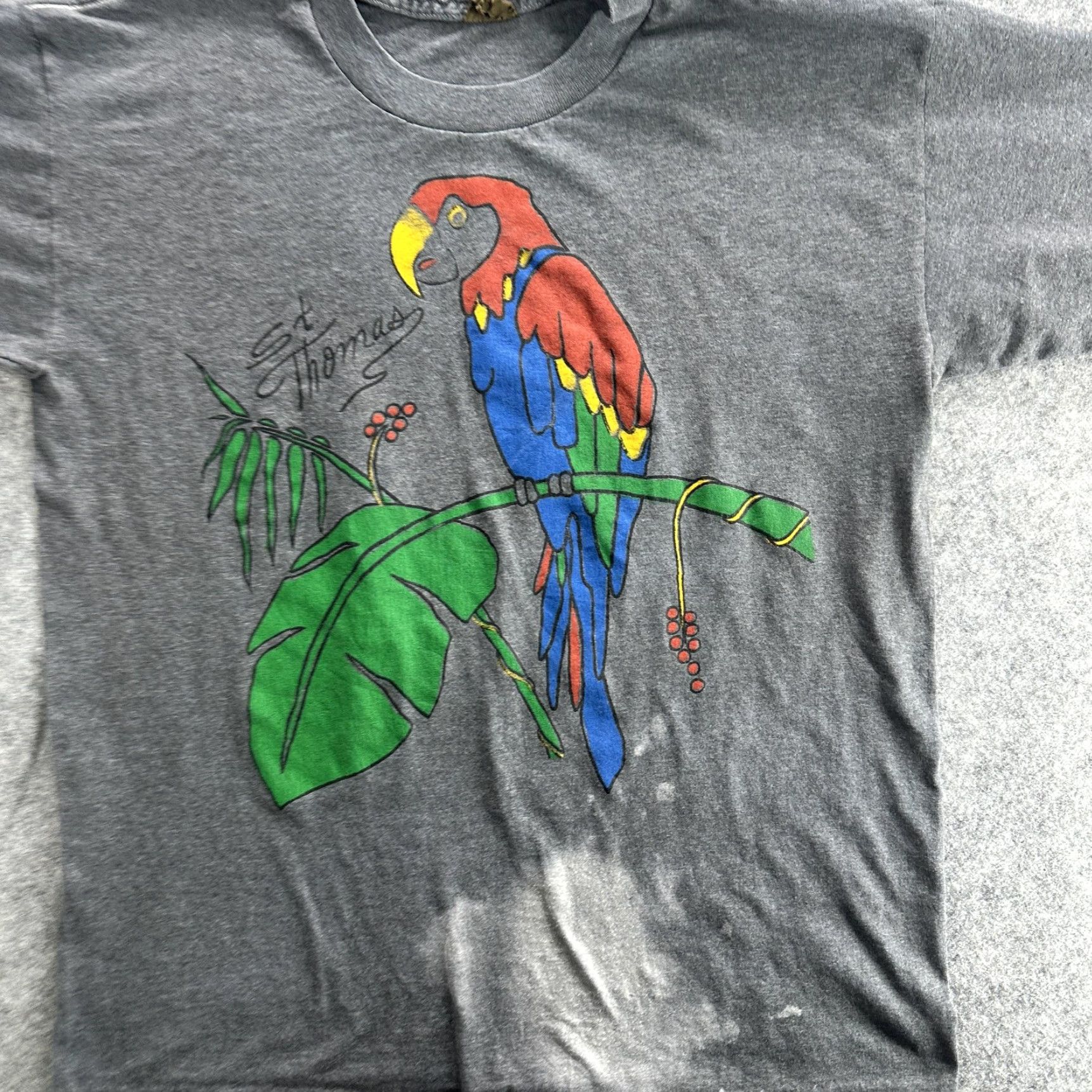 Vintage VINTAGE St Thomas Parrot Graphic T-Shirt Men XL Gray 90s Tropical Bird Souvenir Size US XL / EU 56 / 4 - 3 Thumbnail