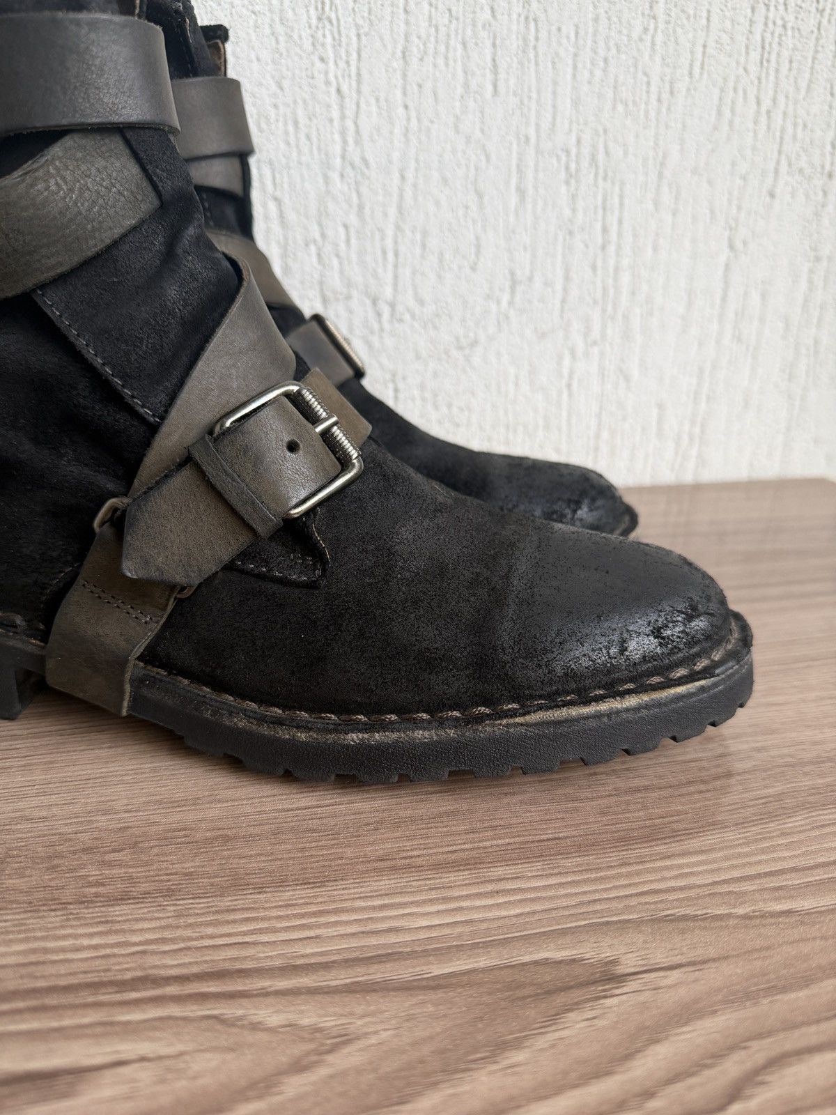 Diesel Y2K 🕷️Blistered leather wrap buckle boots Size US 10 / EU 43 - 6 Thumbnail