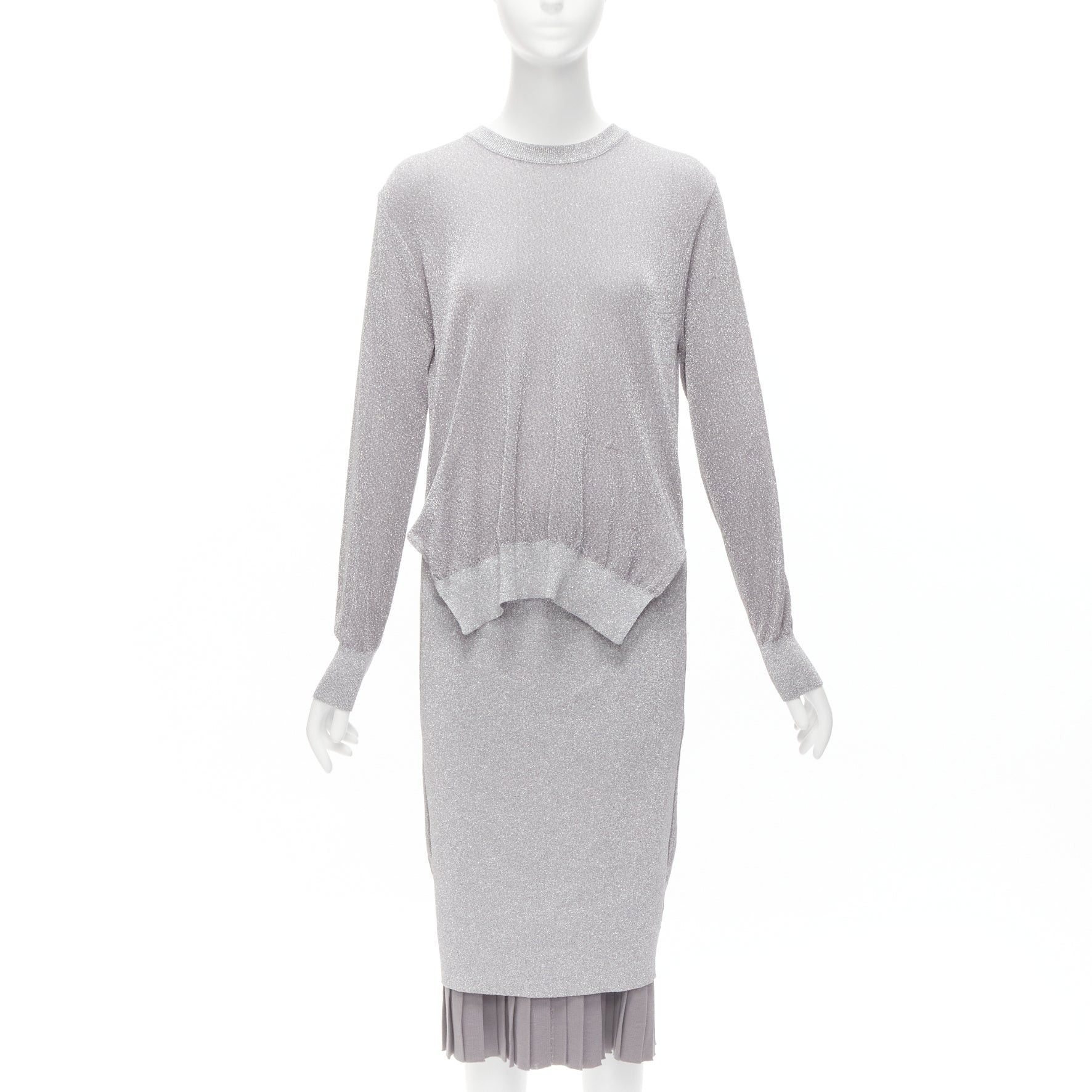 Toga TOGA ARCHIVES metallic silver lurex pleats layered hem ribbed long sleeves dress FR36 S Size S / US 4 / IT 40 - 1 Thumbnail